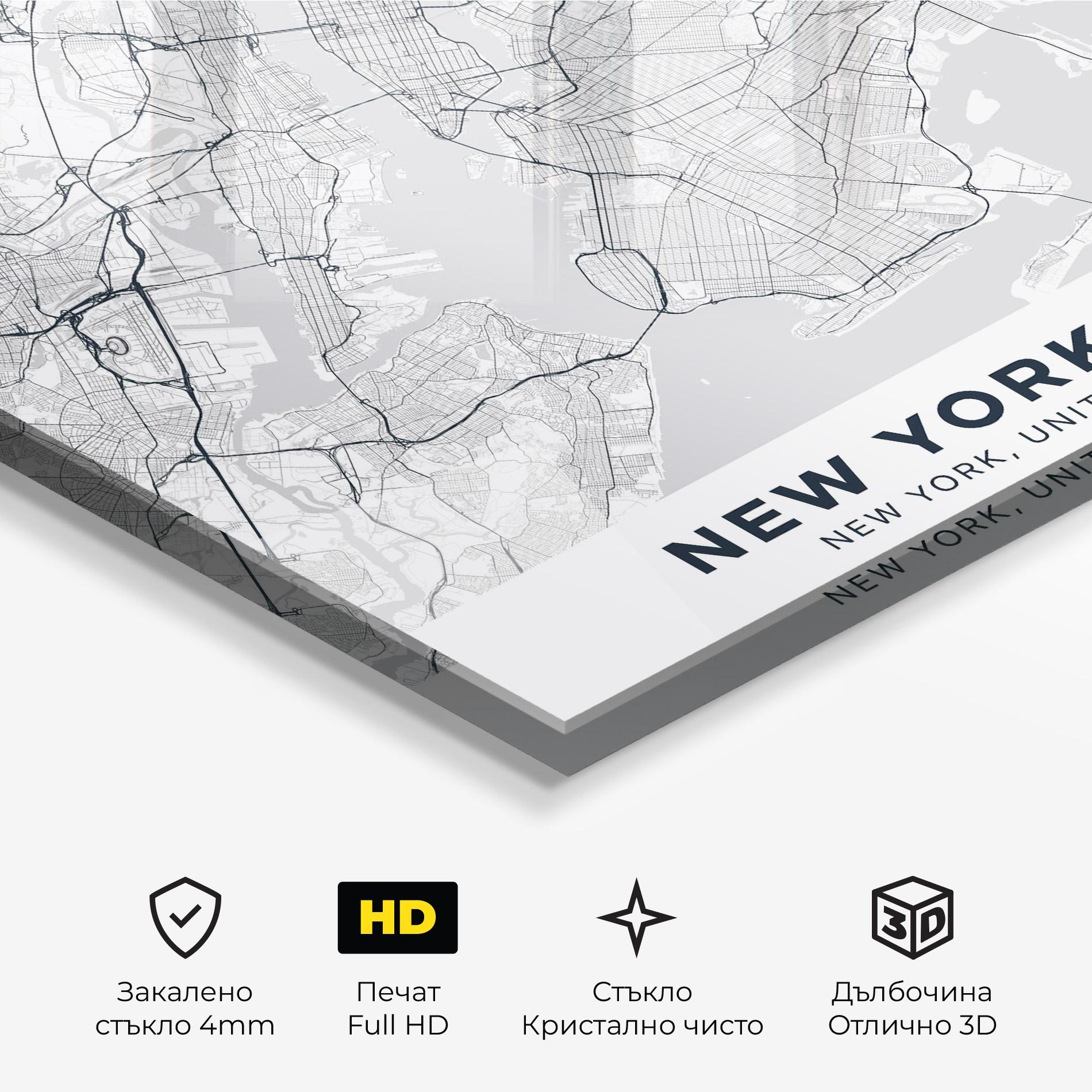 Стъклена картина New York Map mockup 3