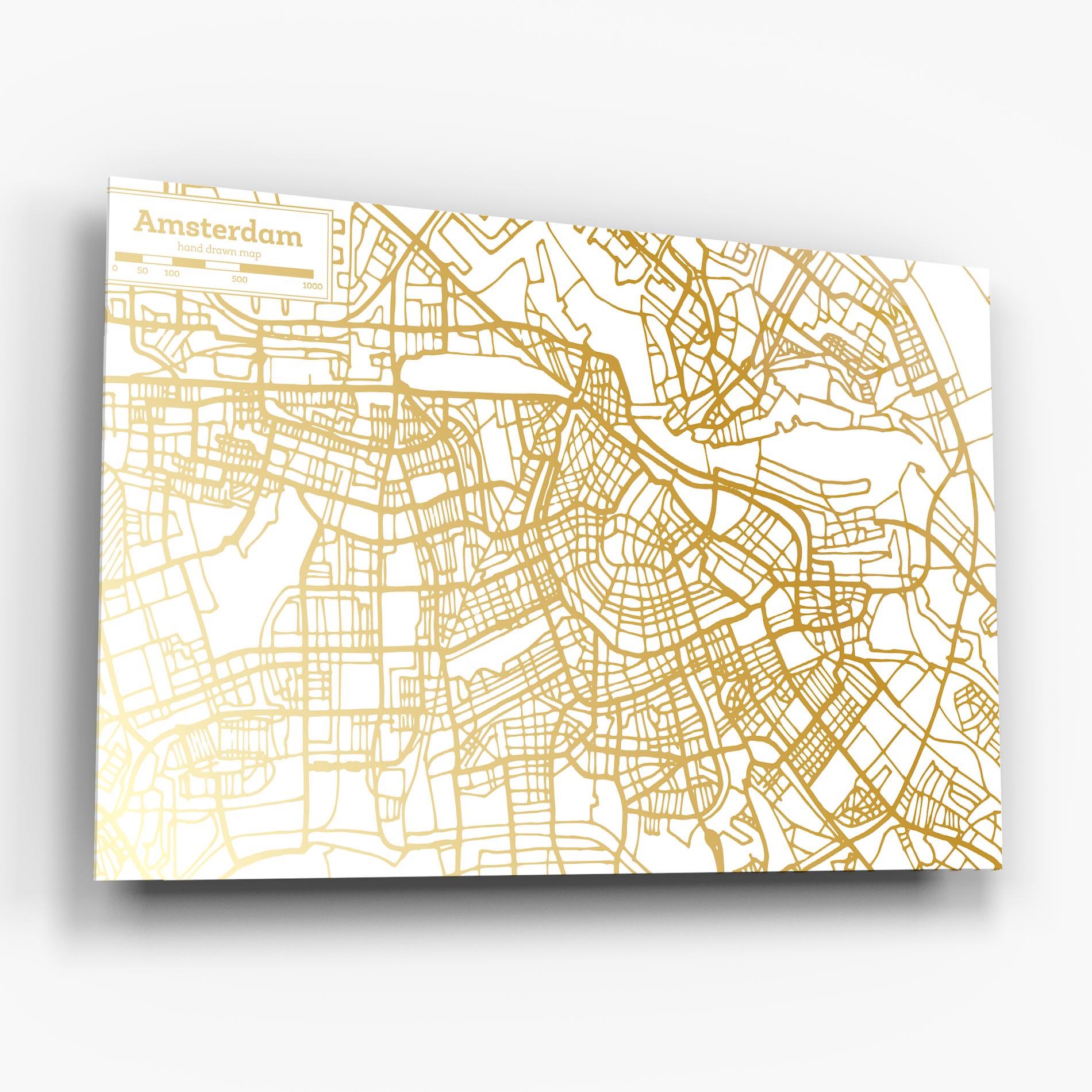 Стъклена картина Amsterdam Gold Map mockup 6