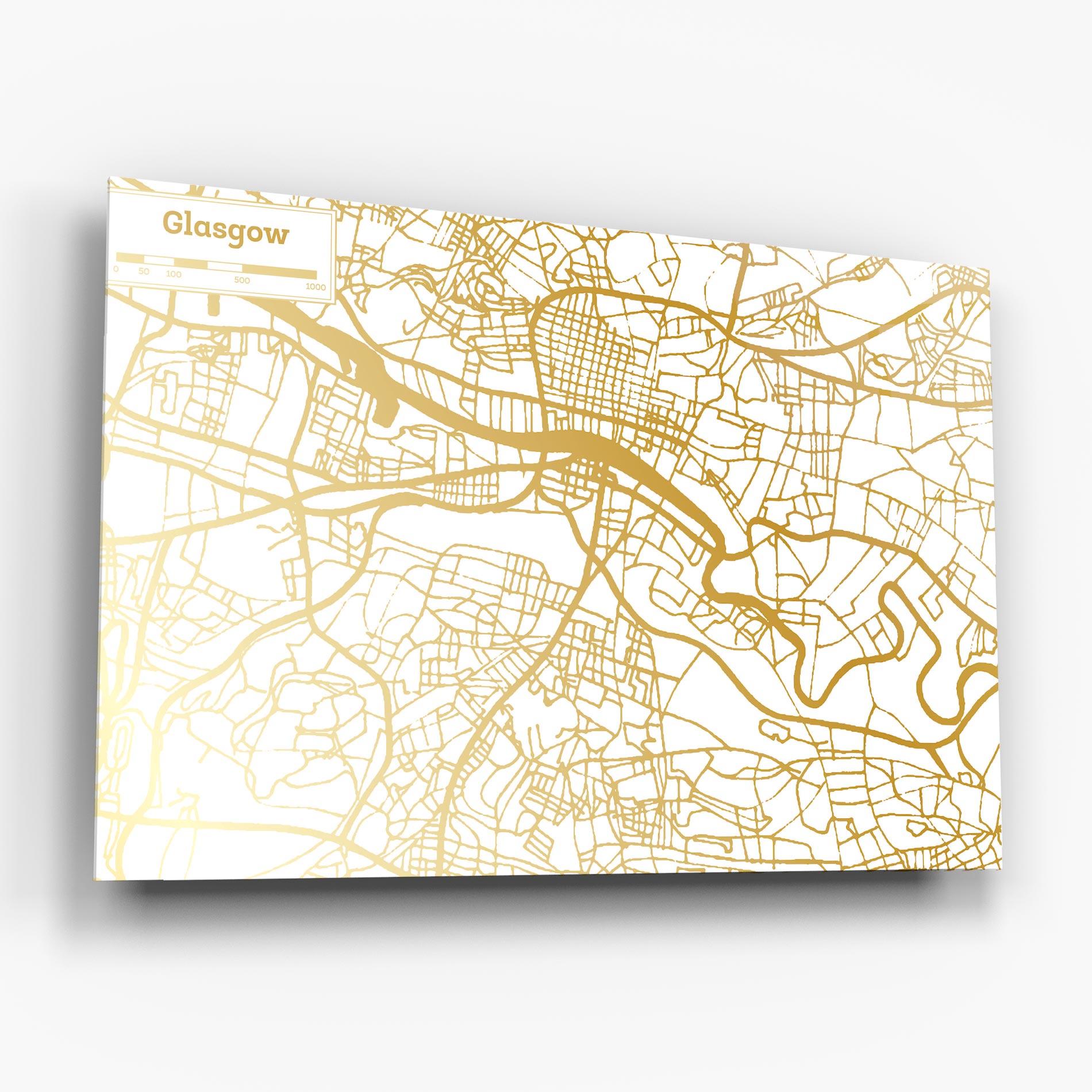 Стъклена картина Glasgow Gold Map mockup 6