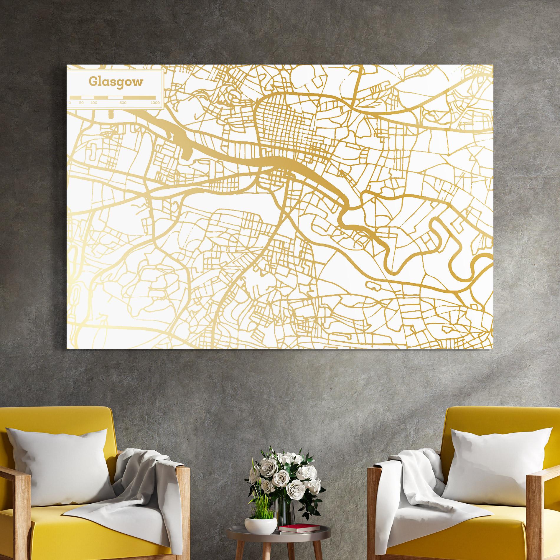 Стъклена картина Glasgow Gold Map mockup 4