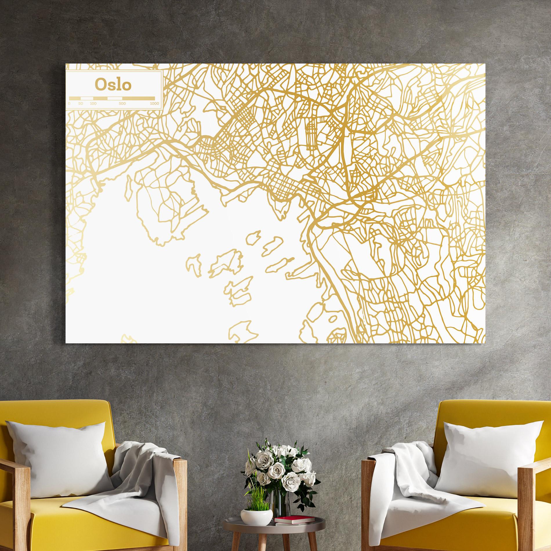 Стъклена картина Oslo Gold Map mockup 4