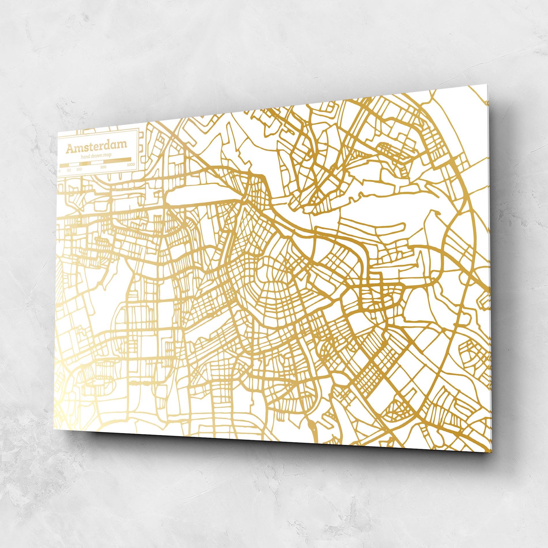 Стъклена картина Amsterdam Gold Map mockup 1