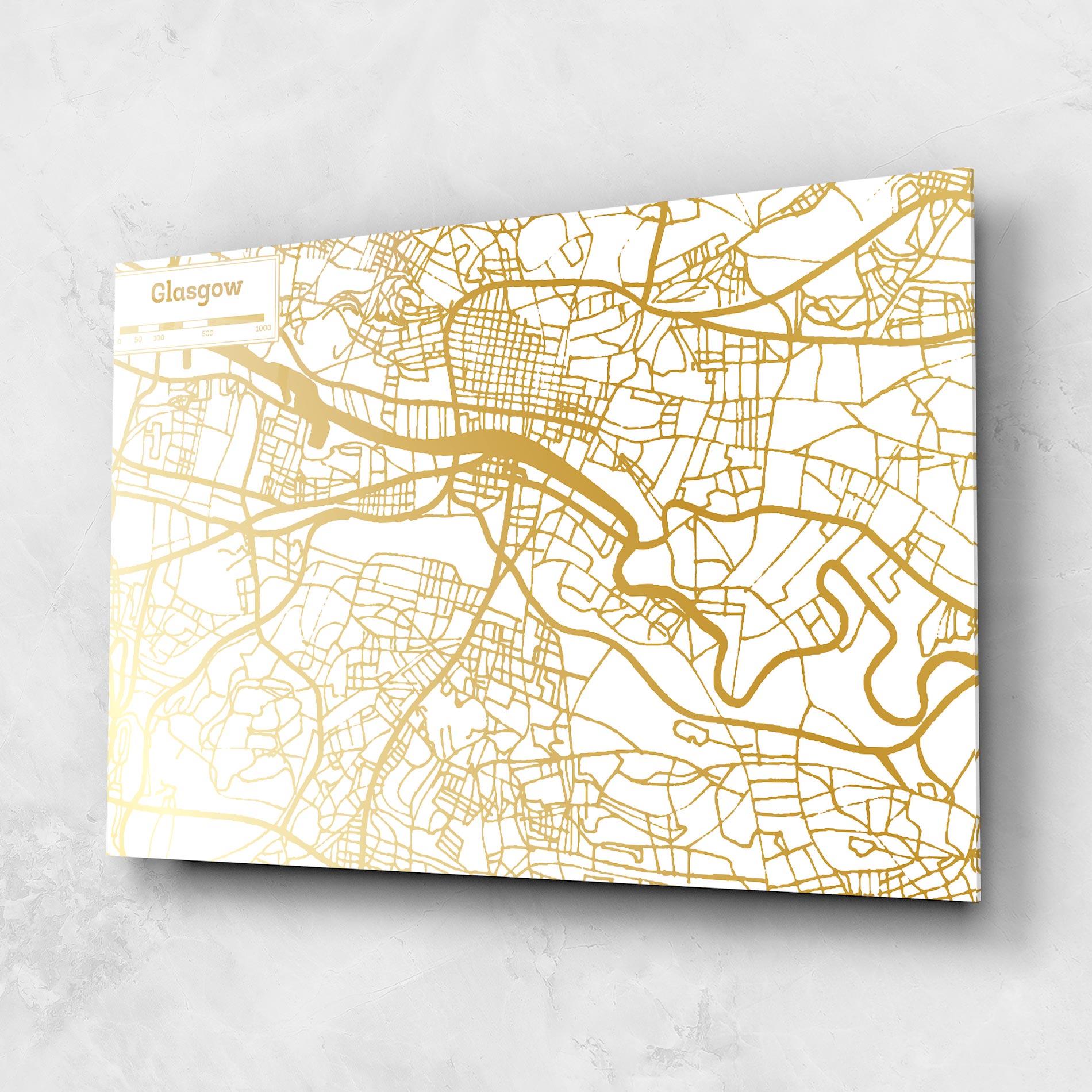 Стъклена картина Glasgow Gold Map mockup 1