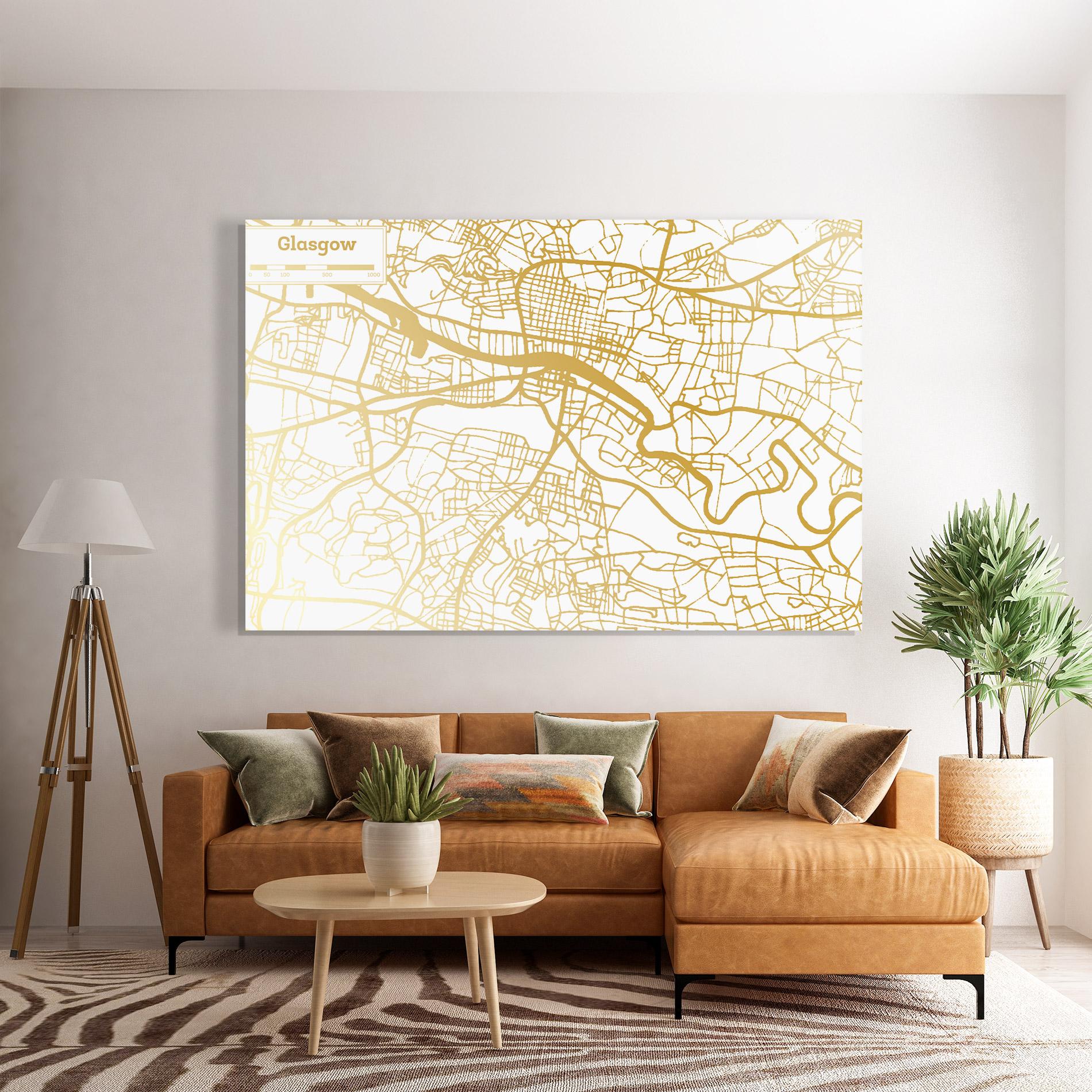 Стъклена картина Glasgow Gold Map mockup 7