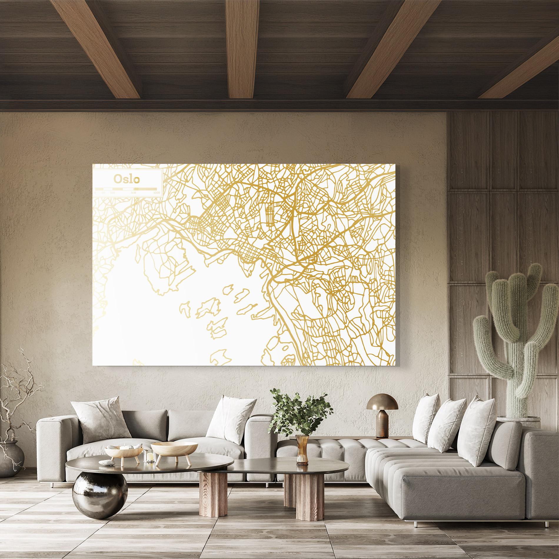 Стъклена картина Oslo Gold Map mockup 8