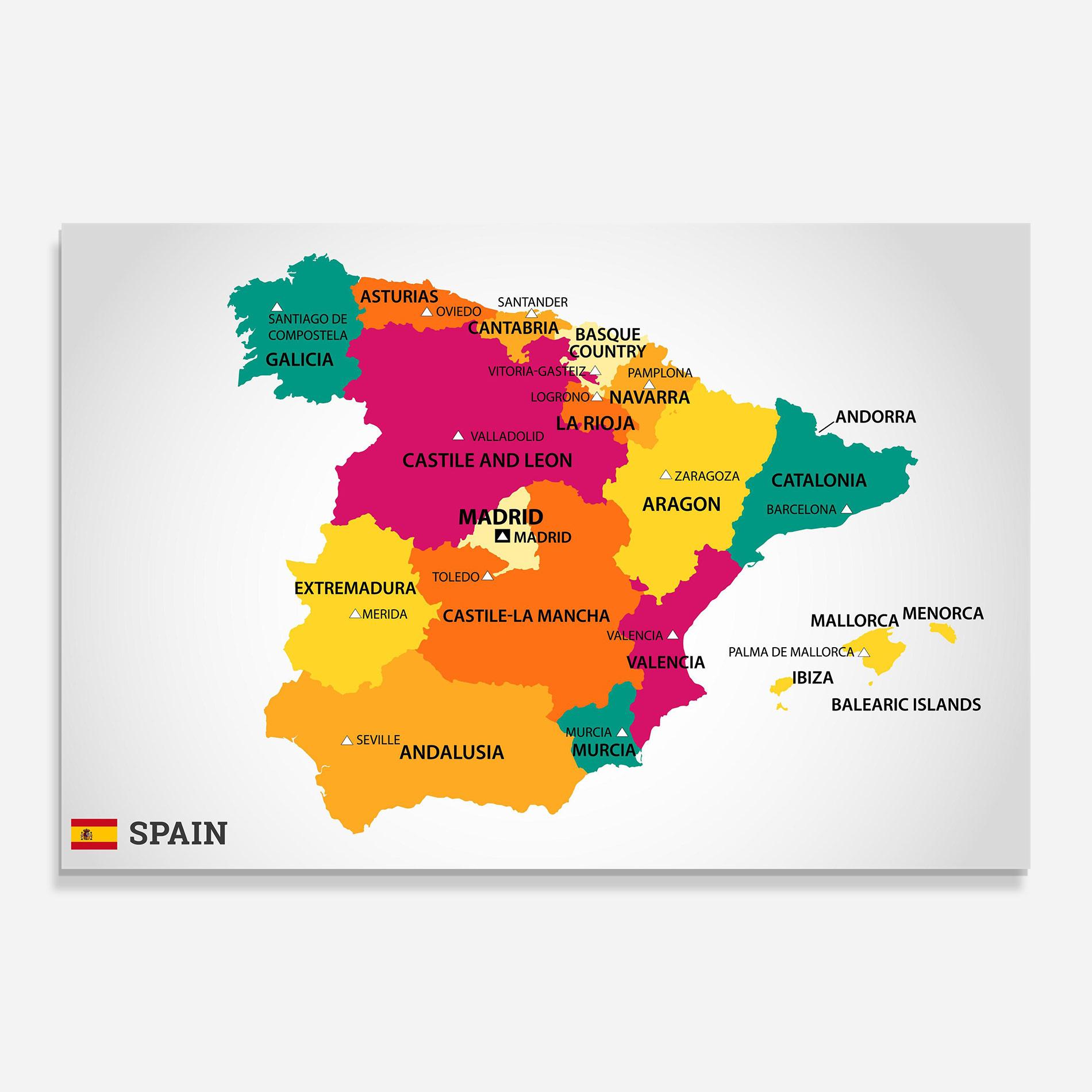 Стъклена картина Spain Colorful Map mockup 0
