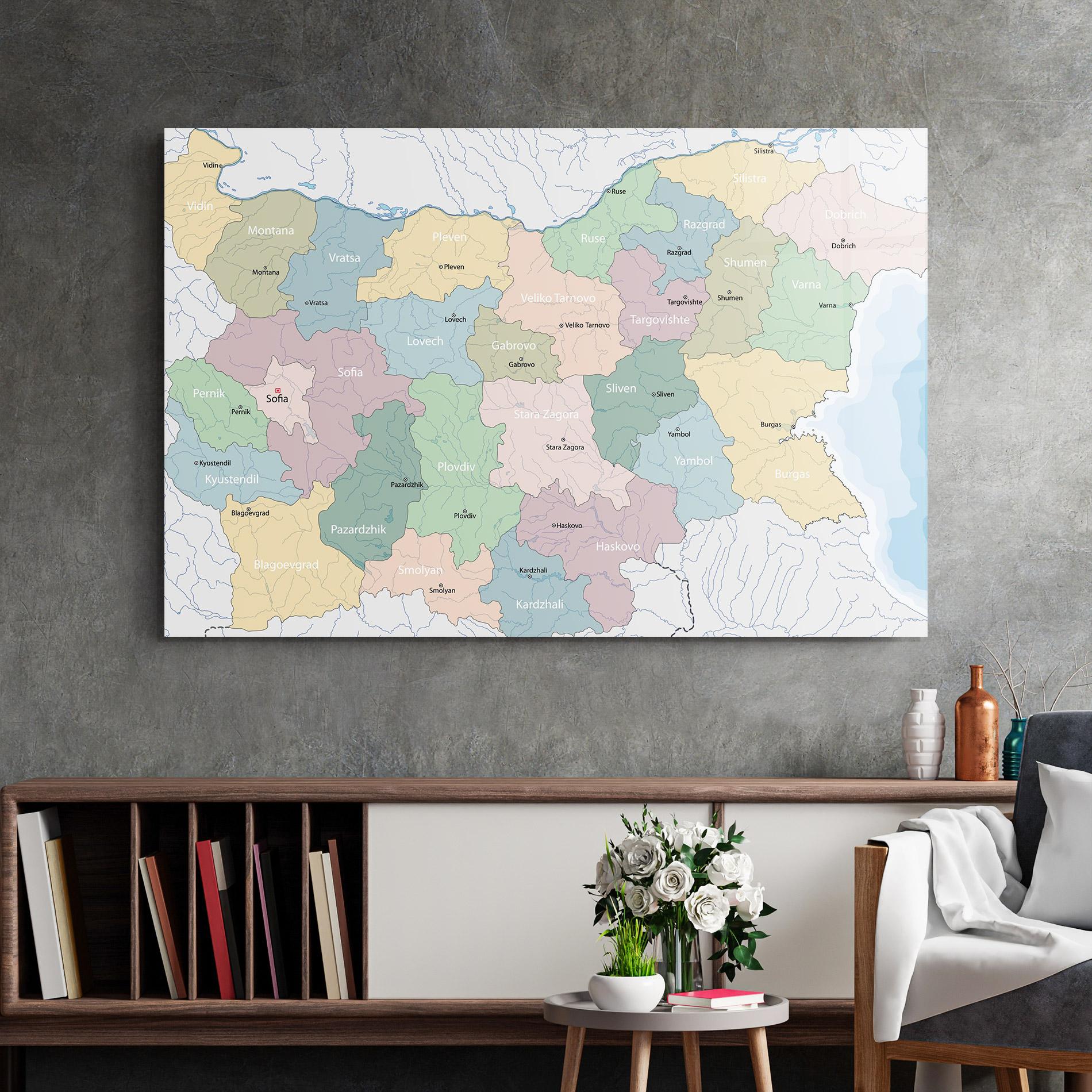 Стъклена картина Bulgaria Map mockup 2