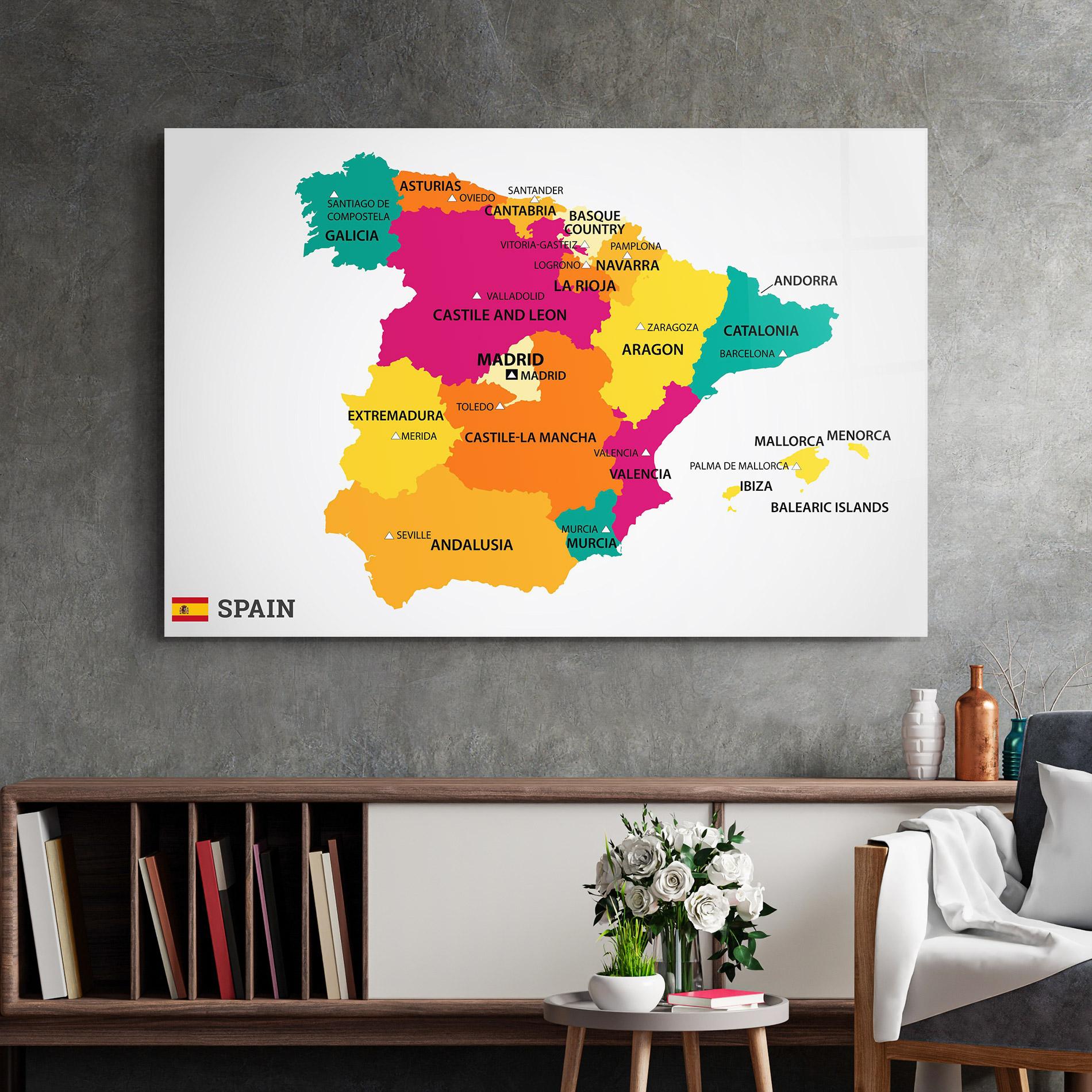 Стъклена картина Spain Colorful Map mockup 2
