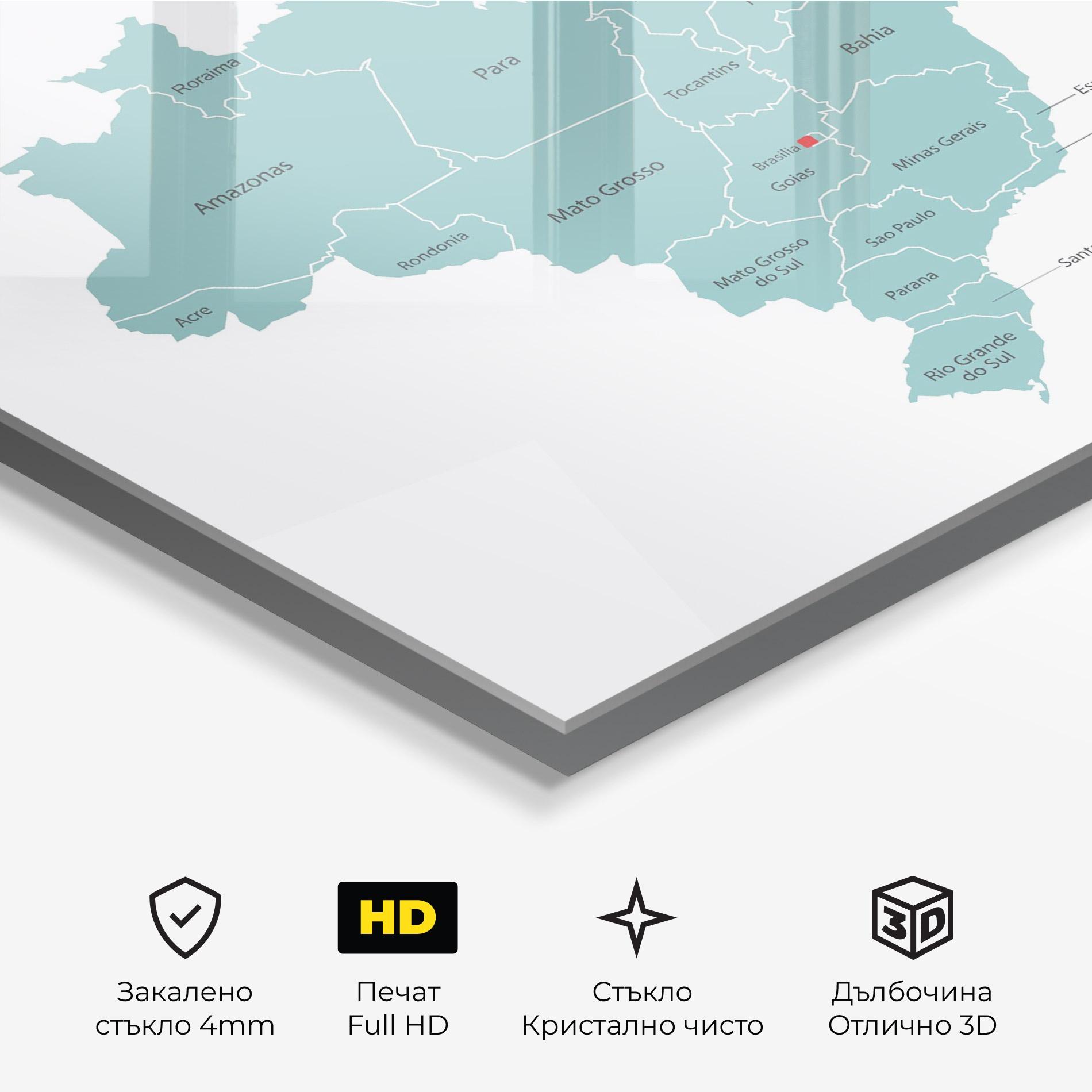 Стъклена картина Brazil Map mockup 3