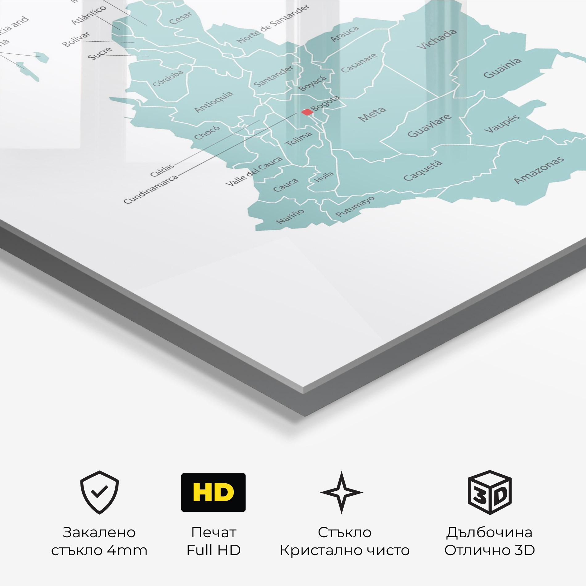 Стъклена картина Colombia Map mockup 3