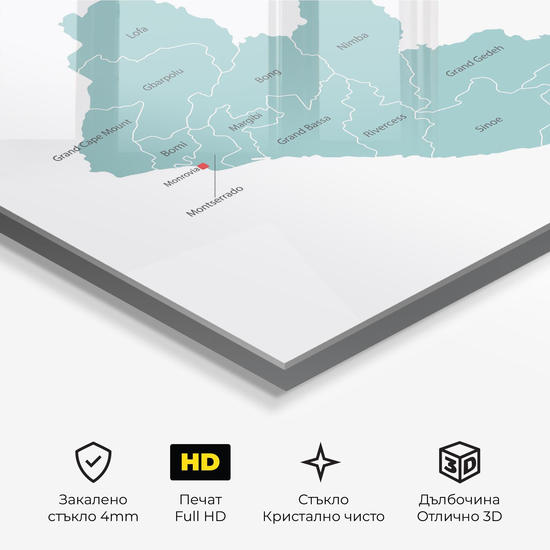 Стъклена картина Liberia Map mockup 3