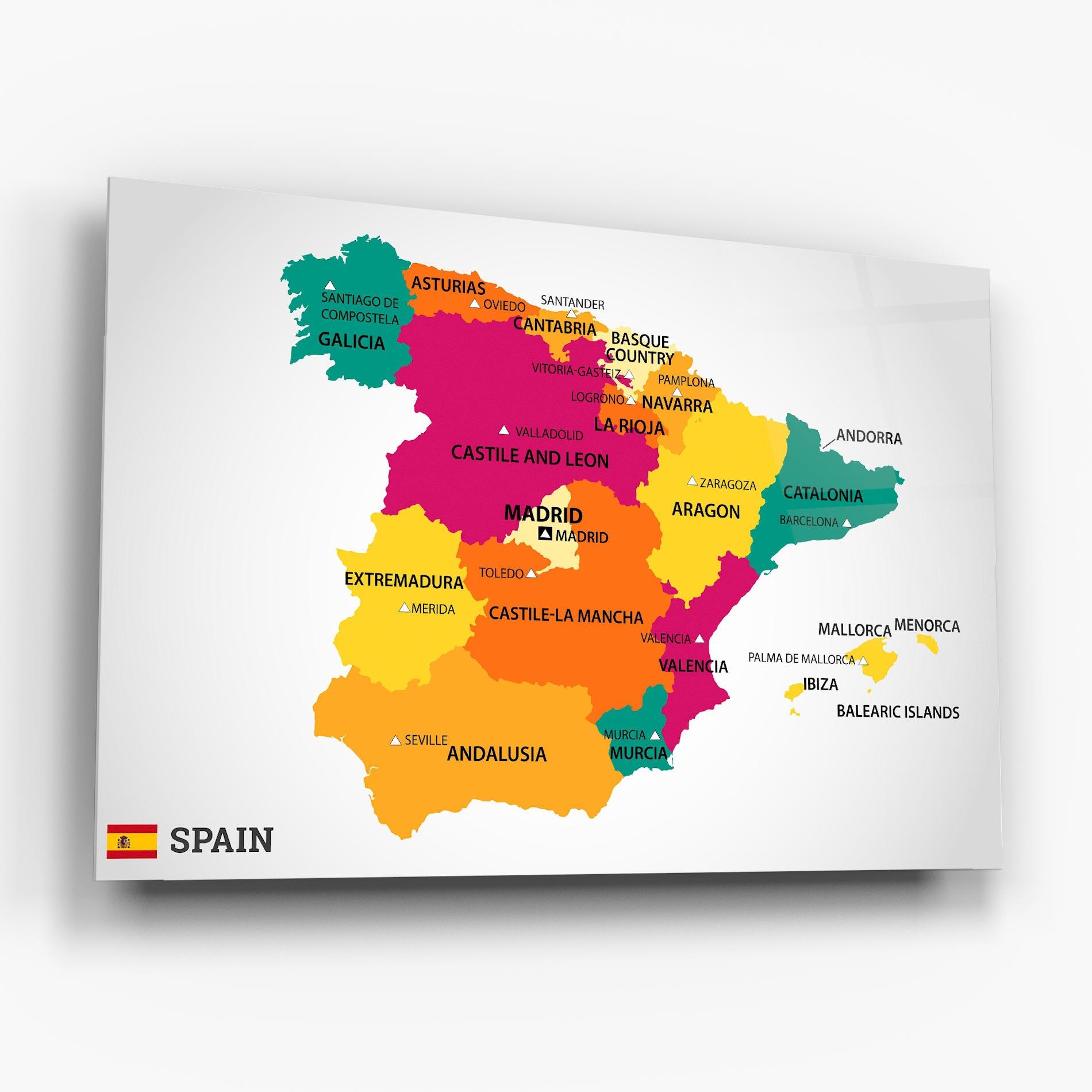 Стъклена картина Spain Colorful Map mockup 6