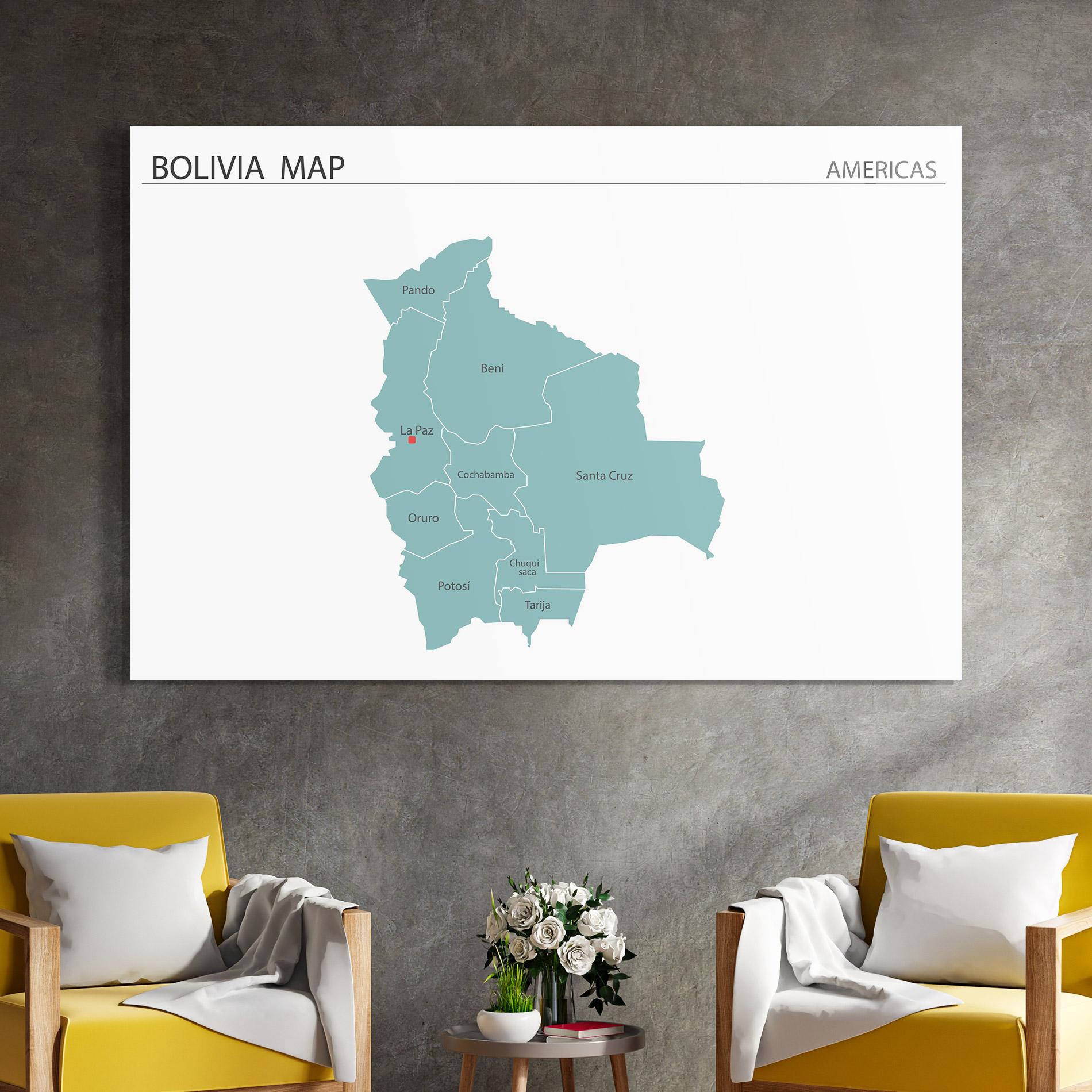 Стъклена картина Bolivia Map mockup 4