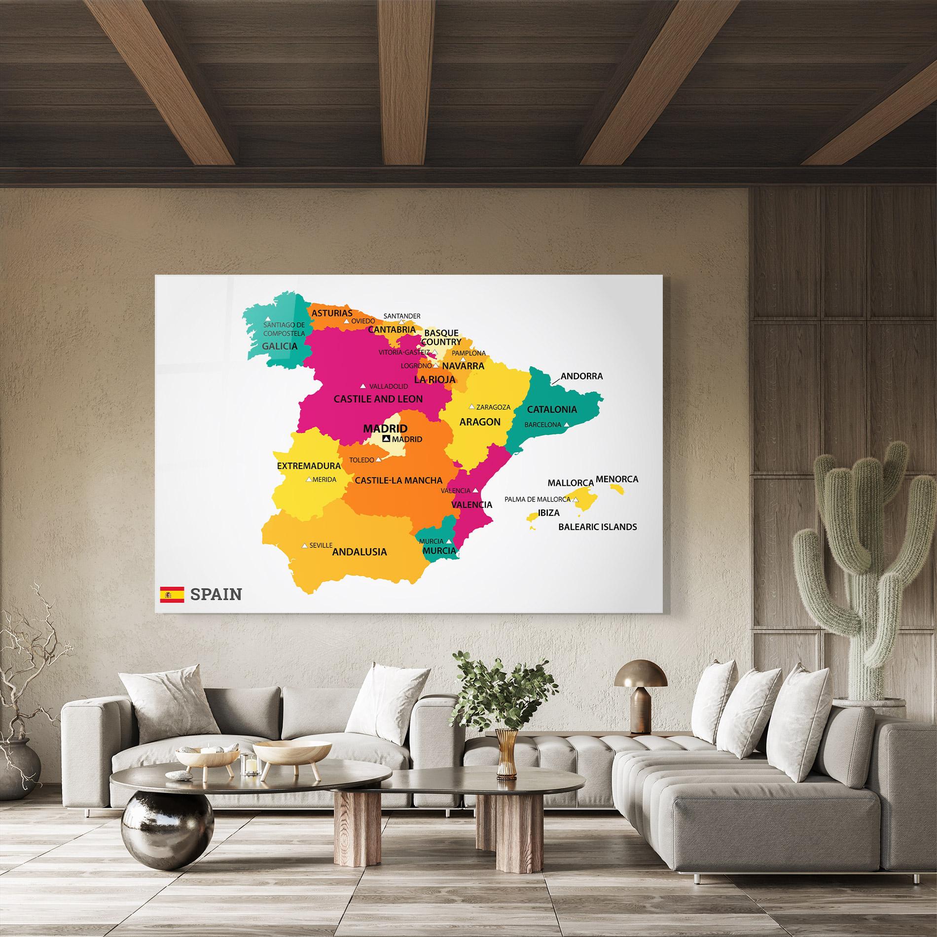 Стъклена картина Spain Colorful Map mockup 8