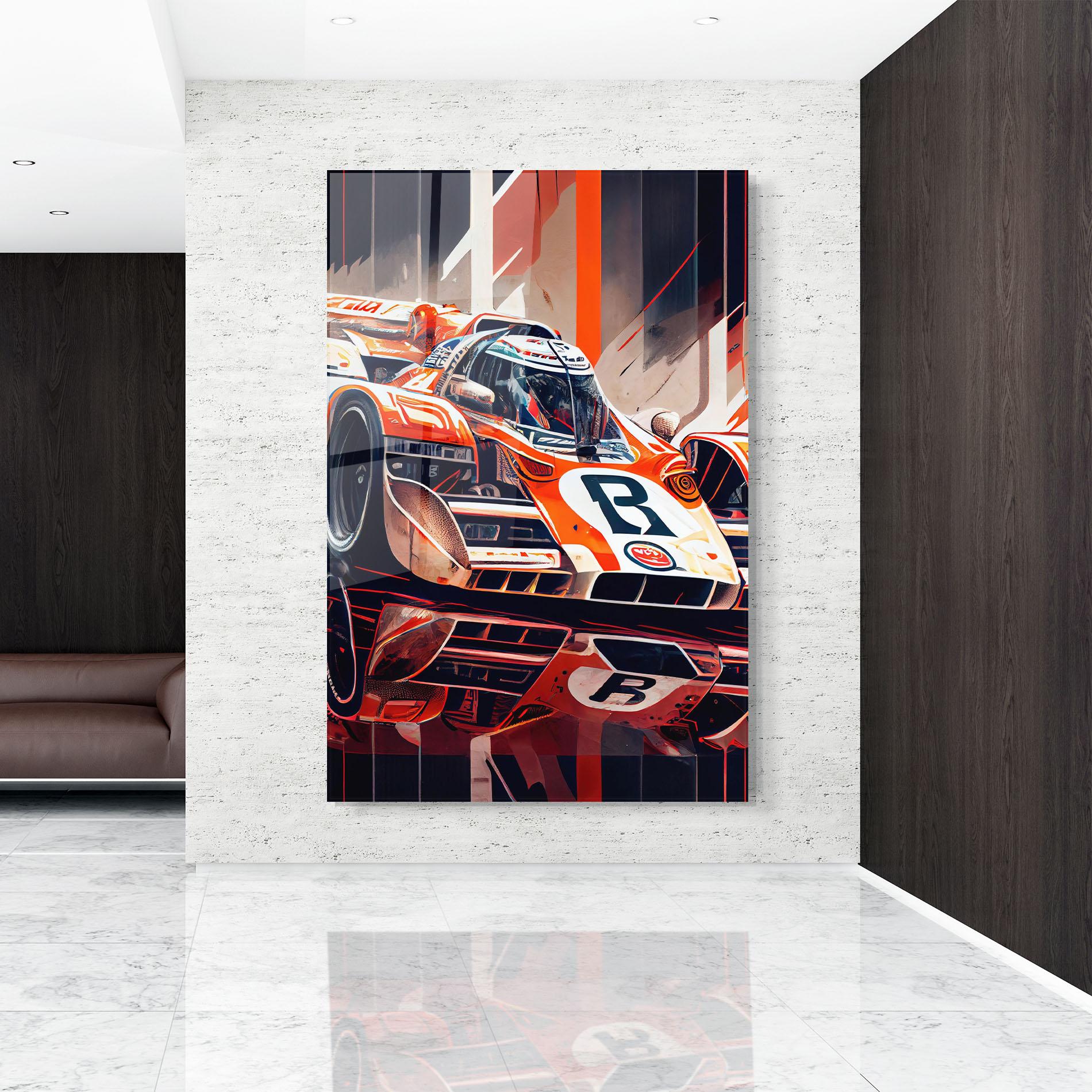 Стъклена картина Red White F1 mockup 9