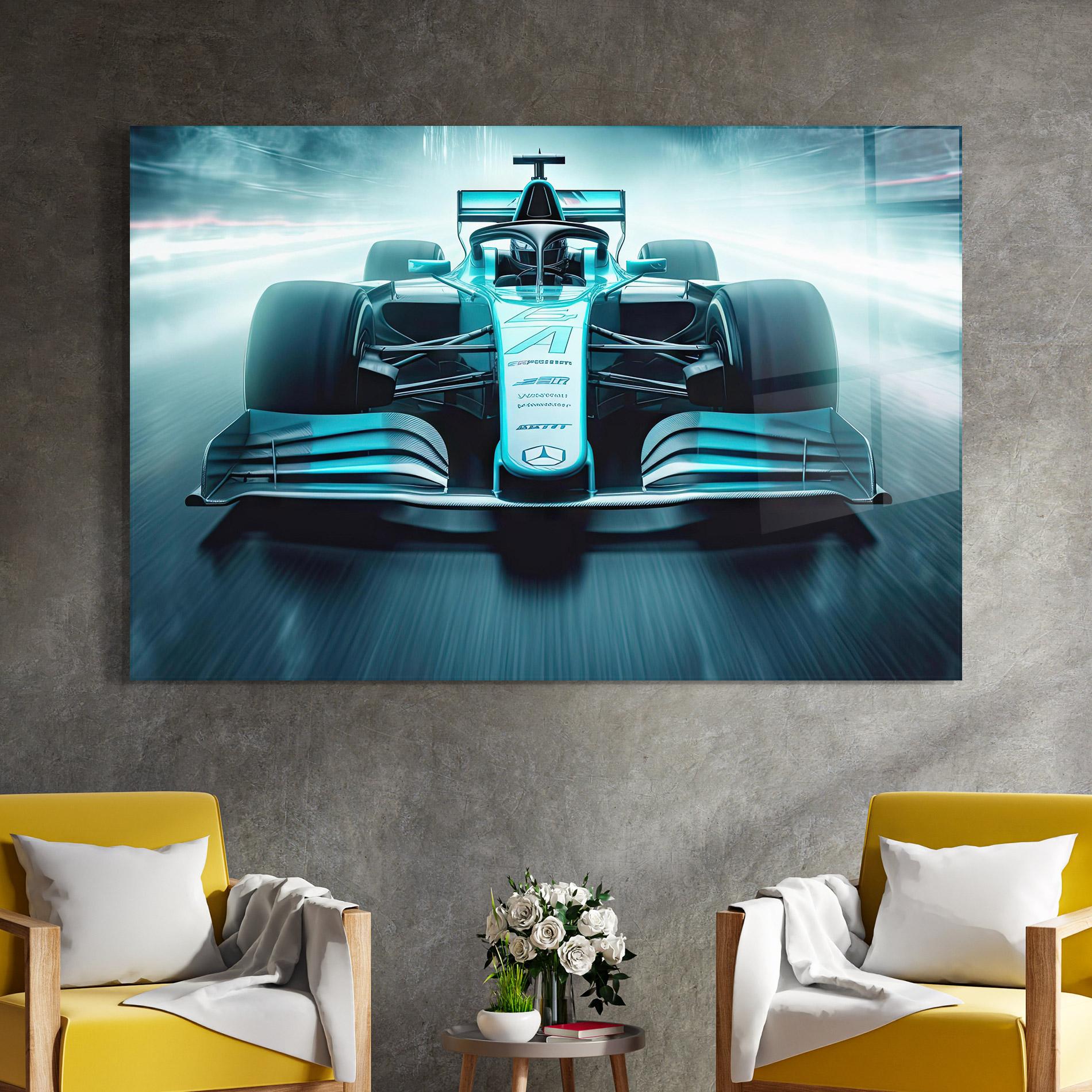 Стъклена картина F1 Smoke Cars mockup 4
