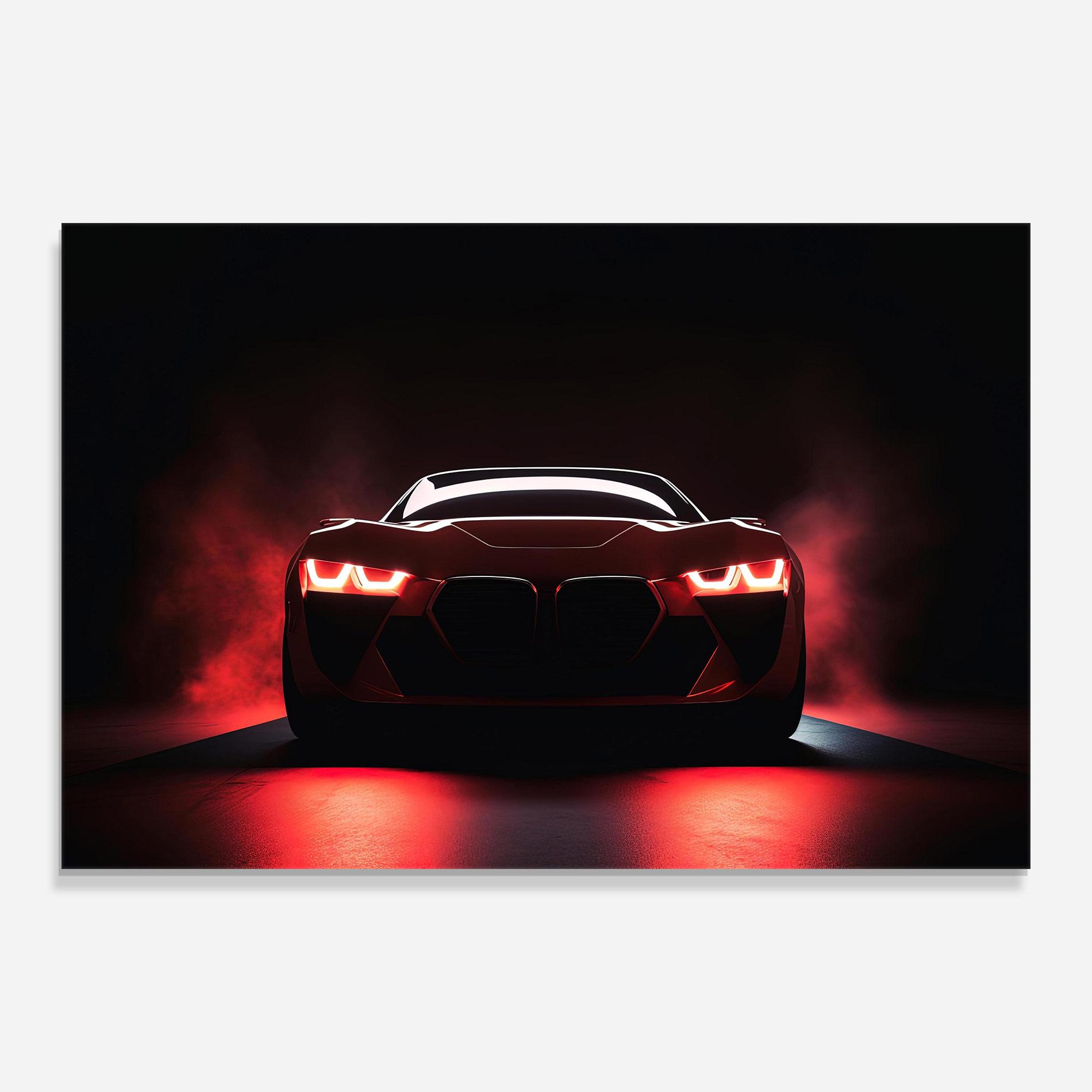 Стъклена картина Red Bmw In Smoke mockup 0