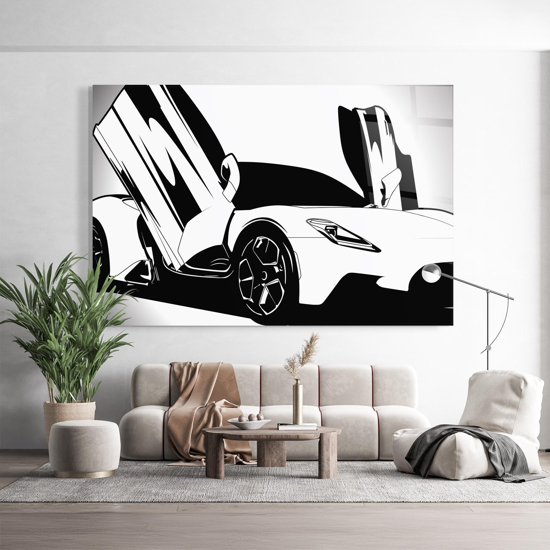 Стъклена картина Black White Car mockup 9