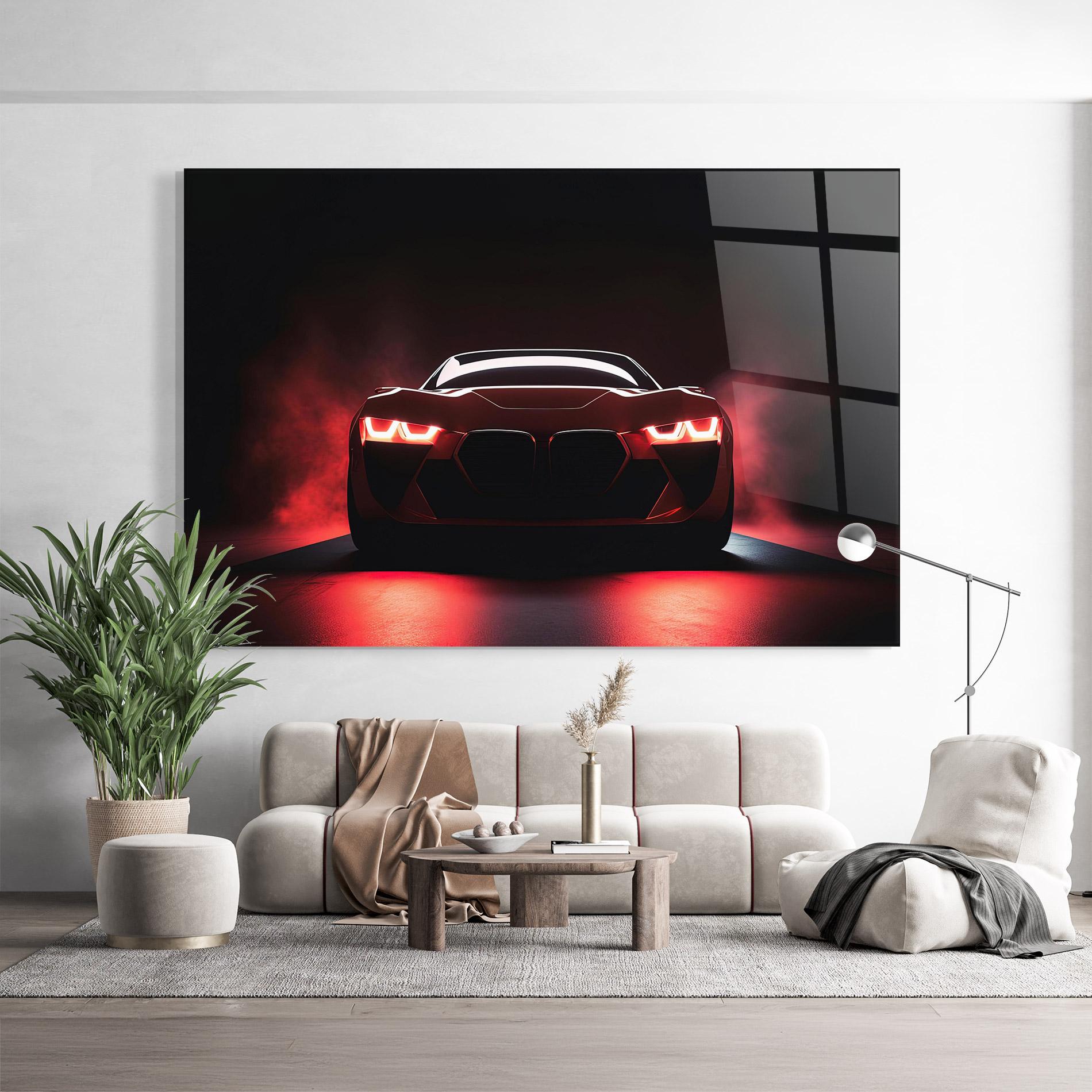 Стъклена картина Red Bmw In Smoke mockup 9