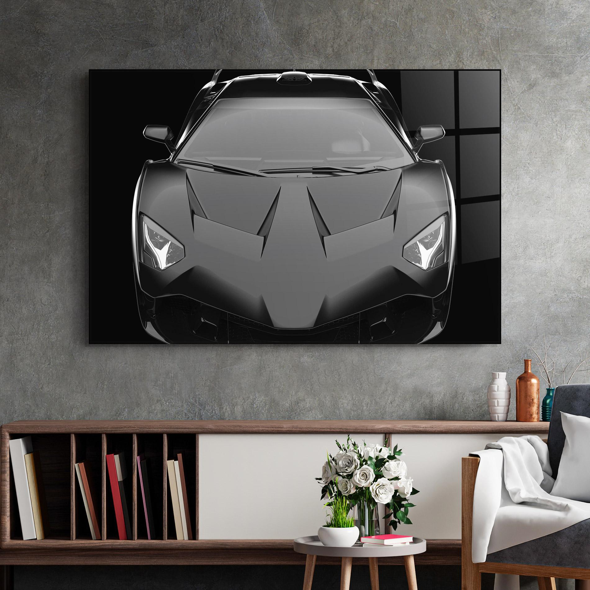 Стъклена картина Black Matte Lambo mockup 2