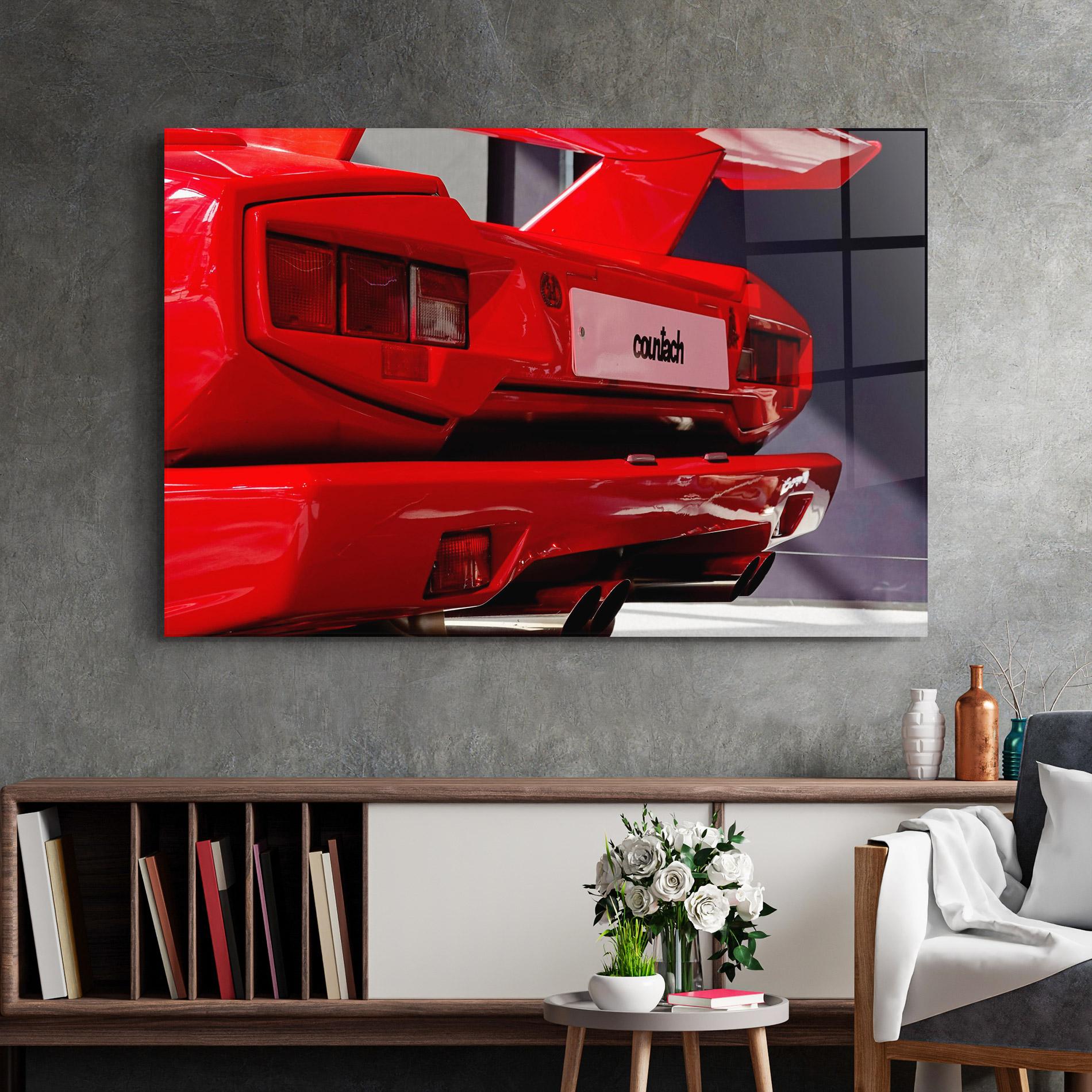 Стъклена картина Red Rear Countach mockup 2