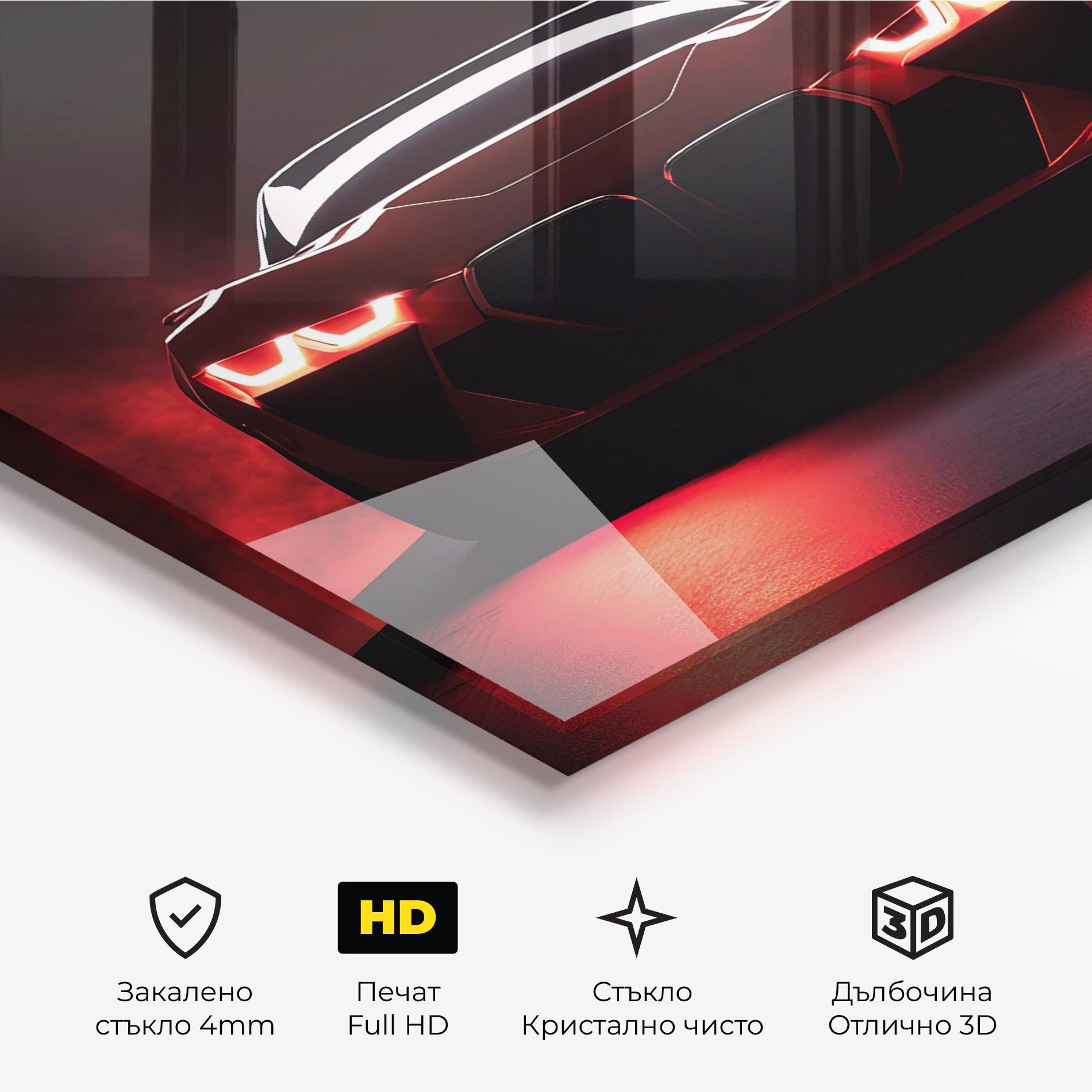 Стъклена картина Red Bmw In Smoke mockup 3