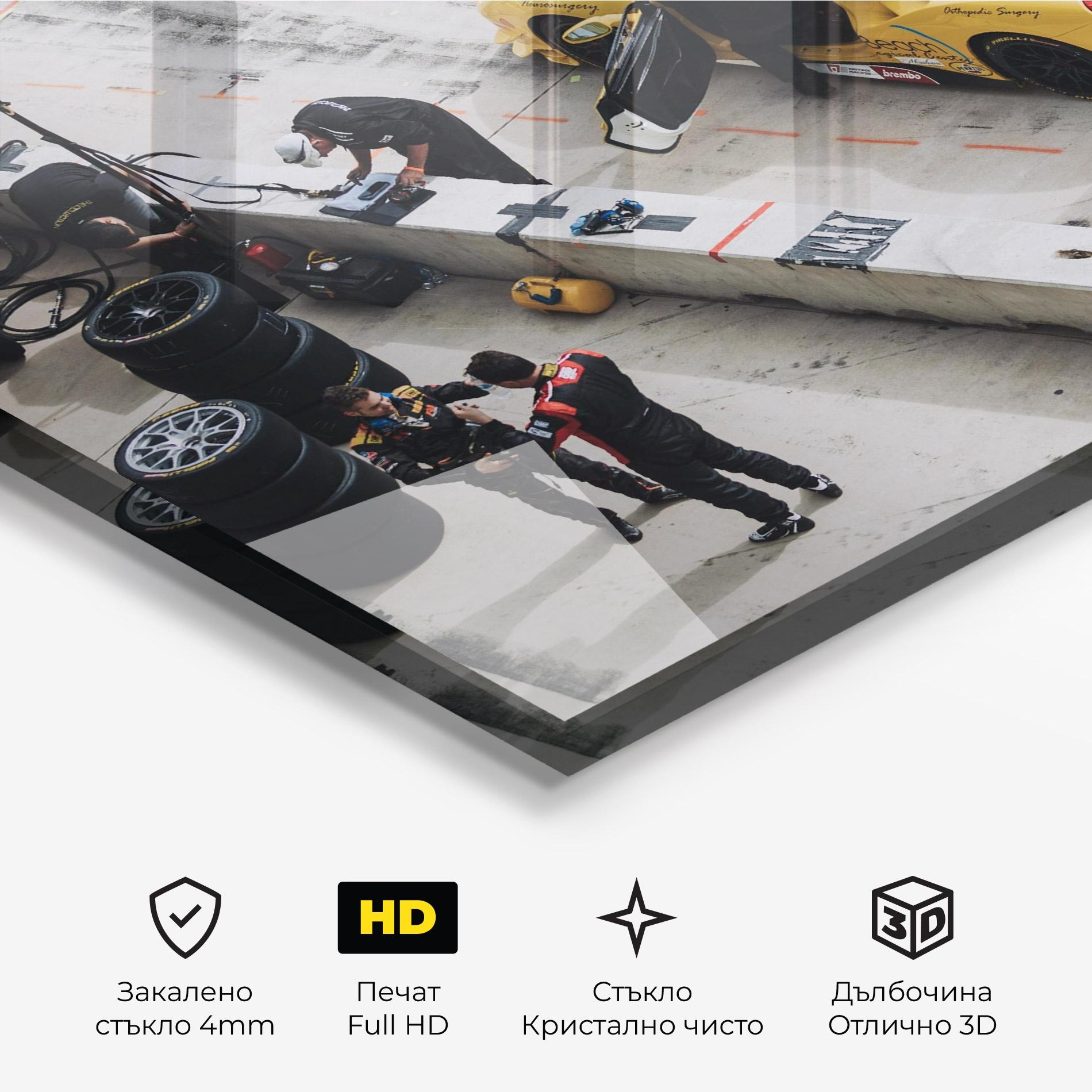 Стъклена картина Yellow Race Car mockup 3