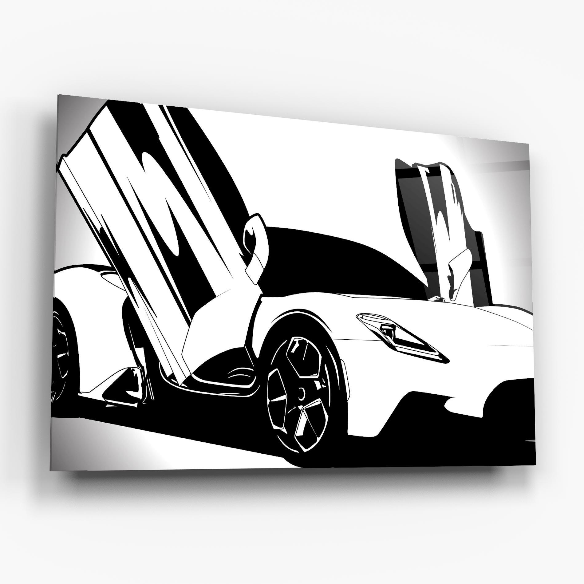 Стъклена картина Black White Car mockup 6