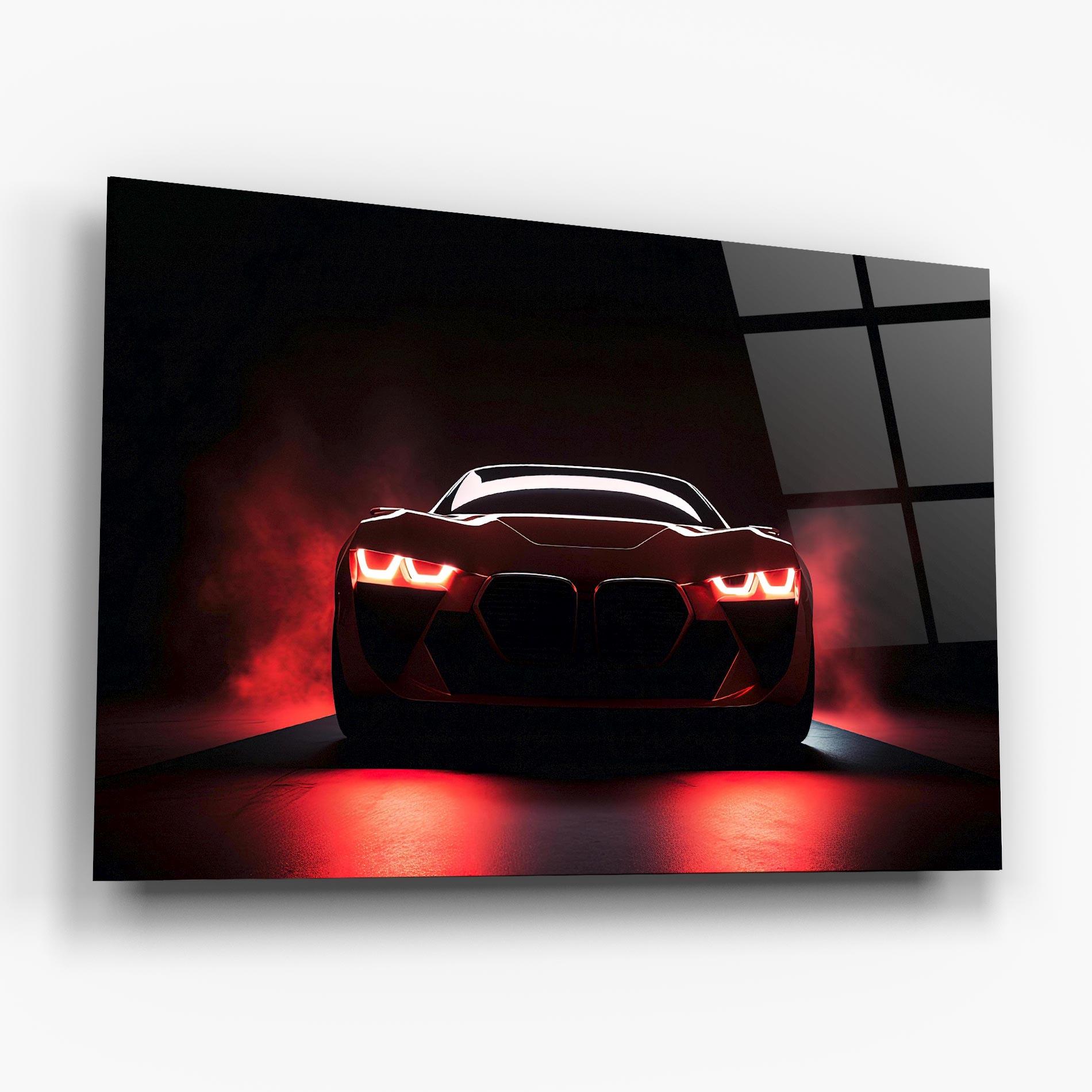 Стъклена картина Red Bmw In Smoke mockup 6