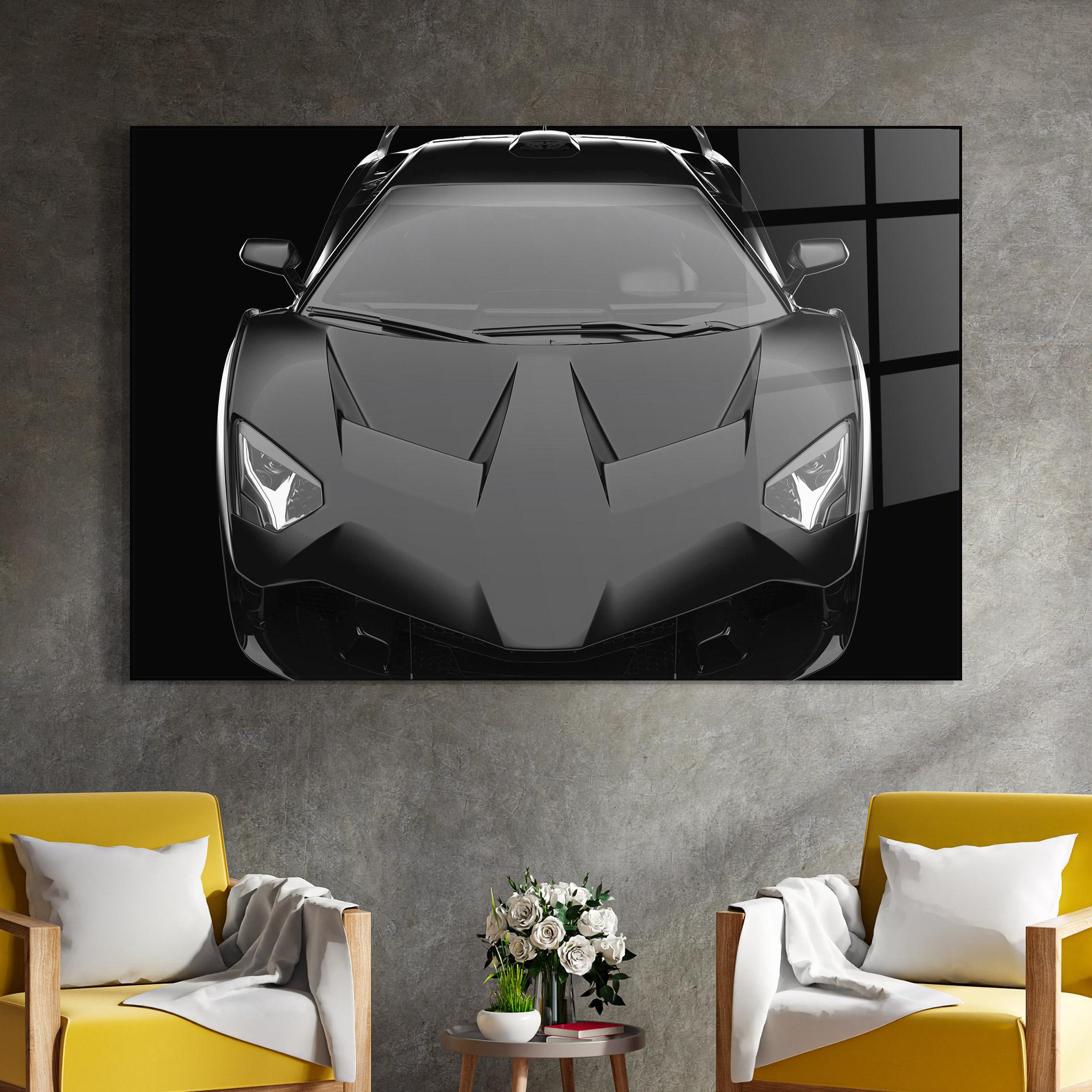 Стъклена картина Black Matte Lambo mockup 4
