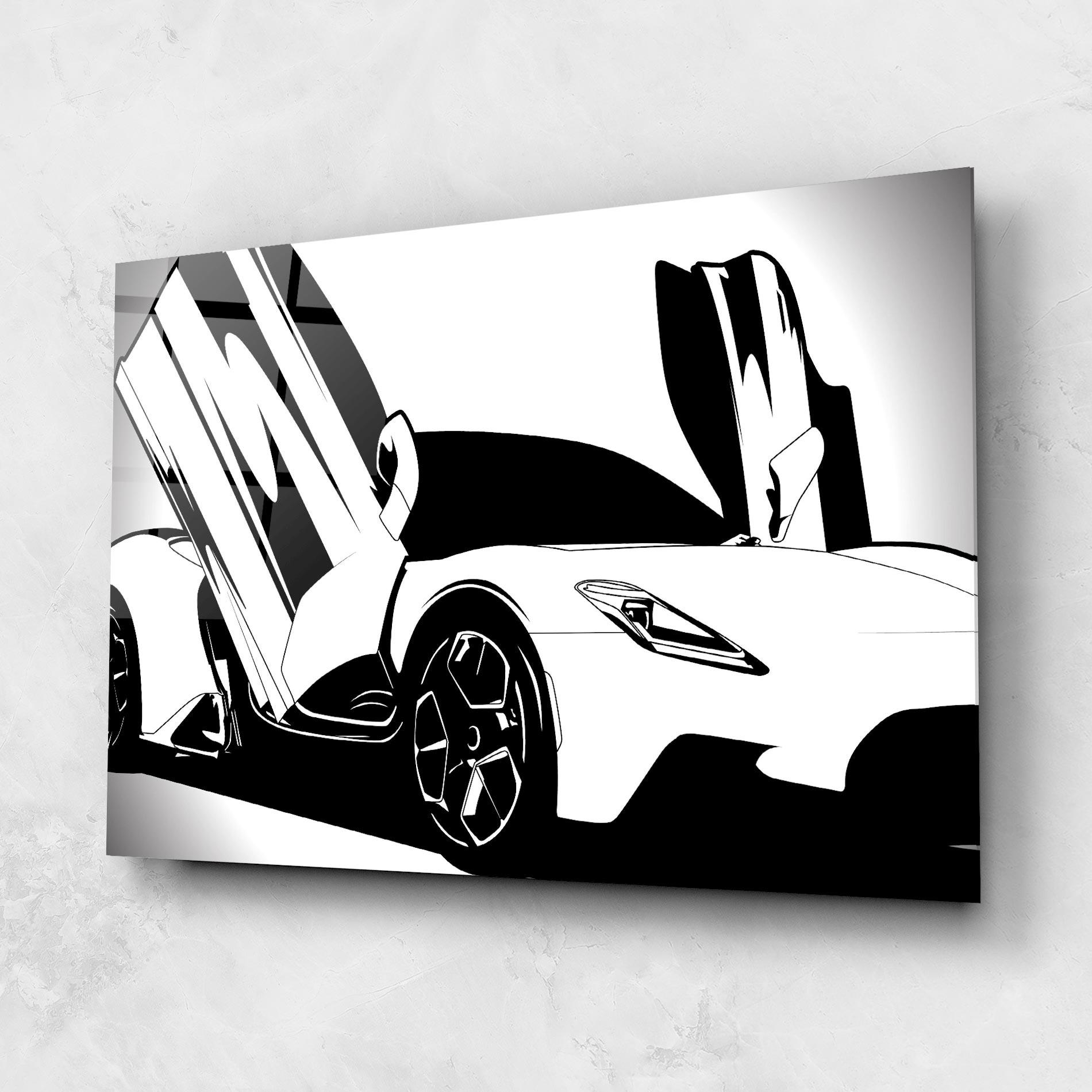 Стъклена картина Black White Car mockup 1