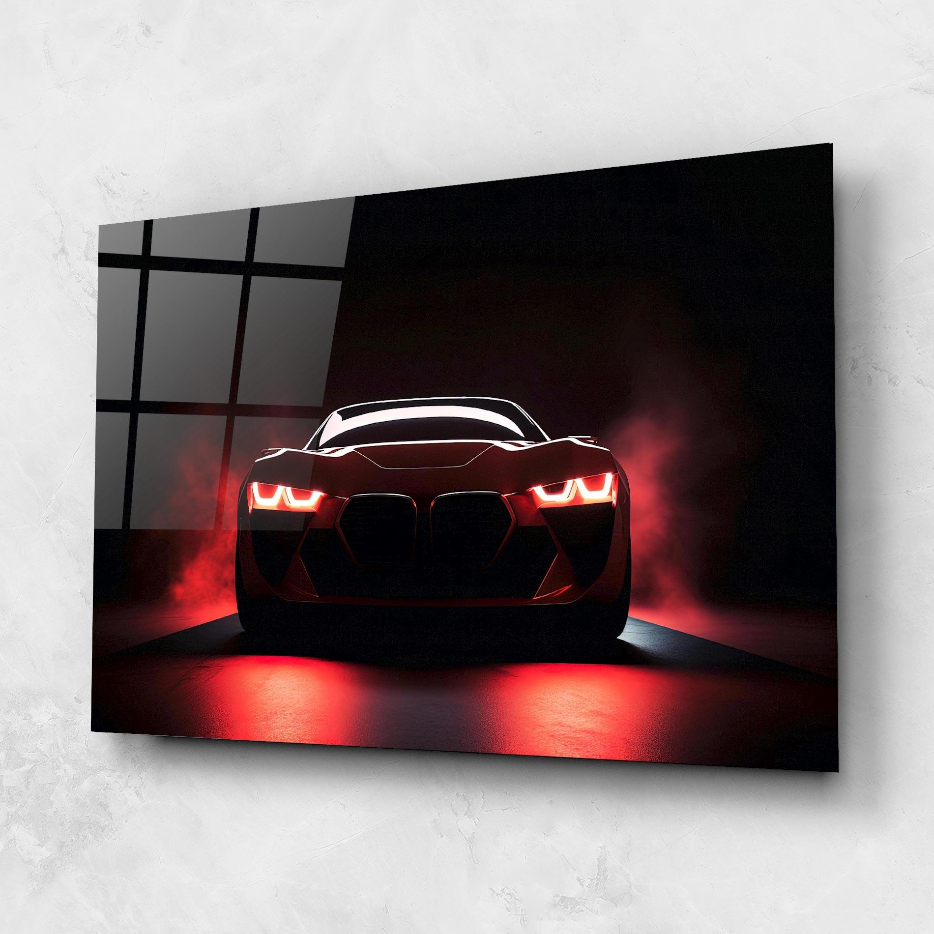 Стъклена картина Red Bmw In Smoke mockup 1