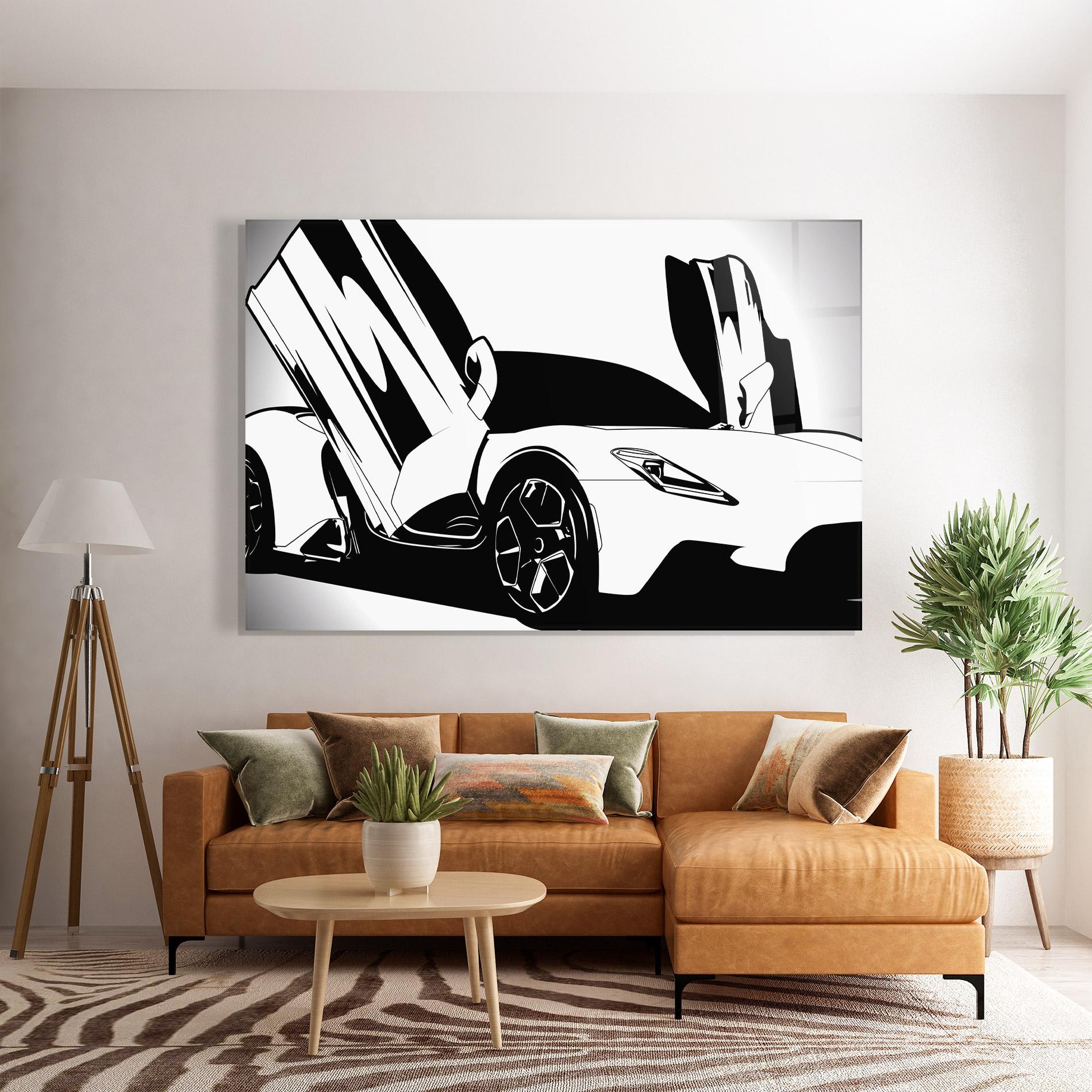 Стъклена картина Black White Car mockup 7