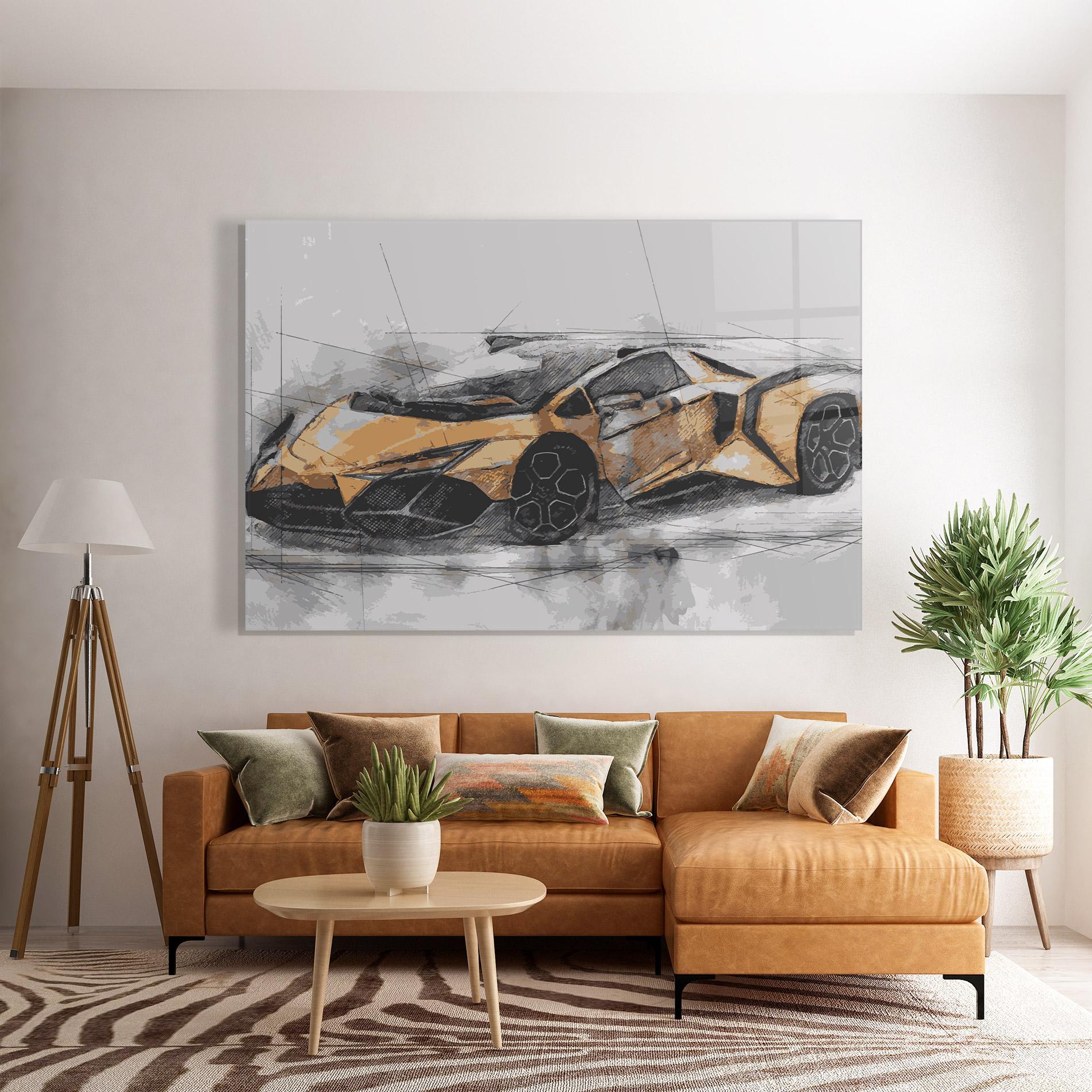 Стъклена картина Orange Sport Car mockup 7