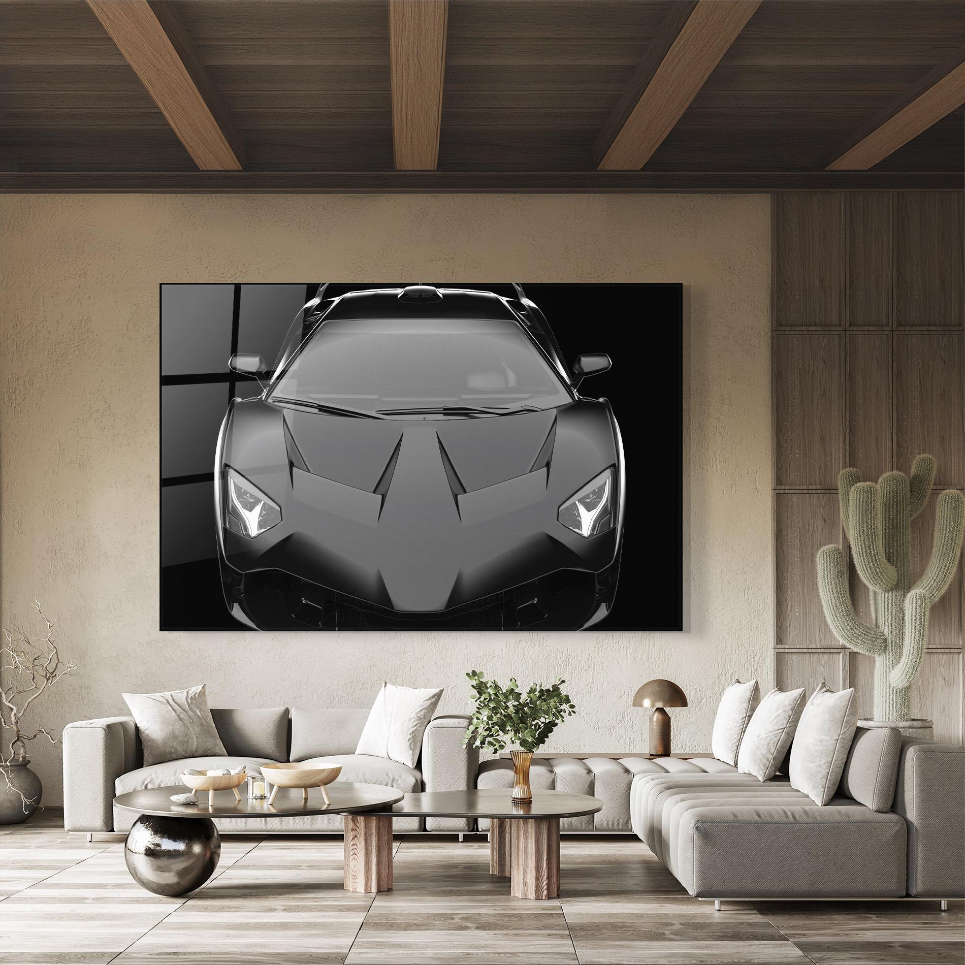 Стъклена картина Black Matte Lambo mockup 8