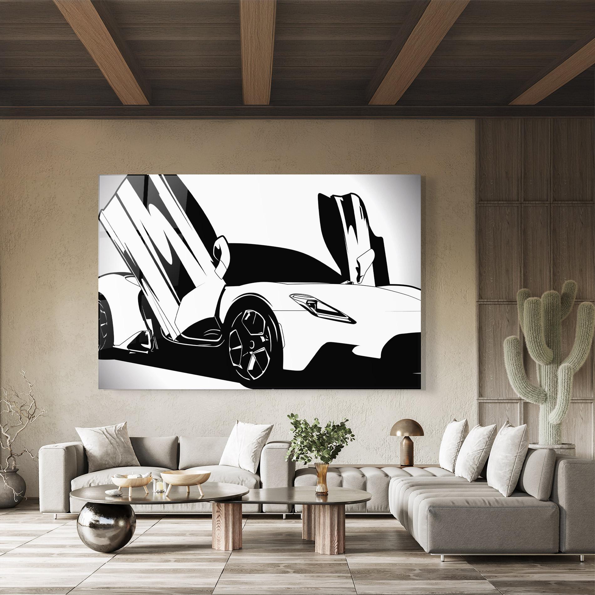 Стъклена картина Black White Car mockup 8