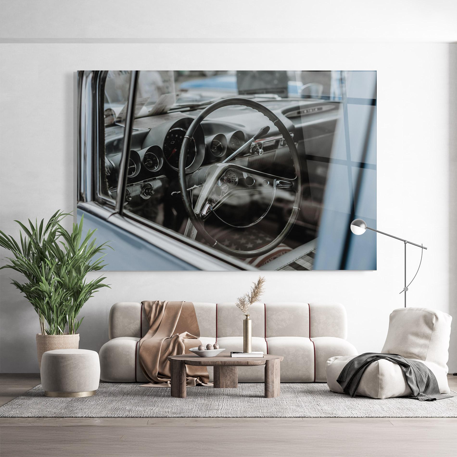 Стъклена картина Black Steering Wheel mockup 9