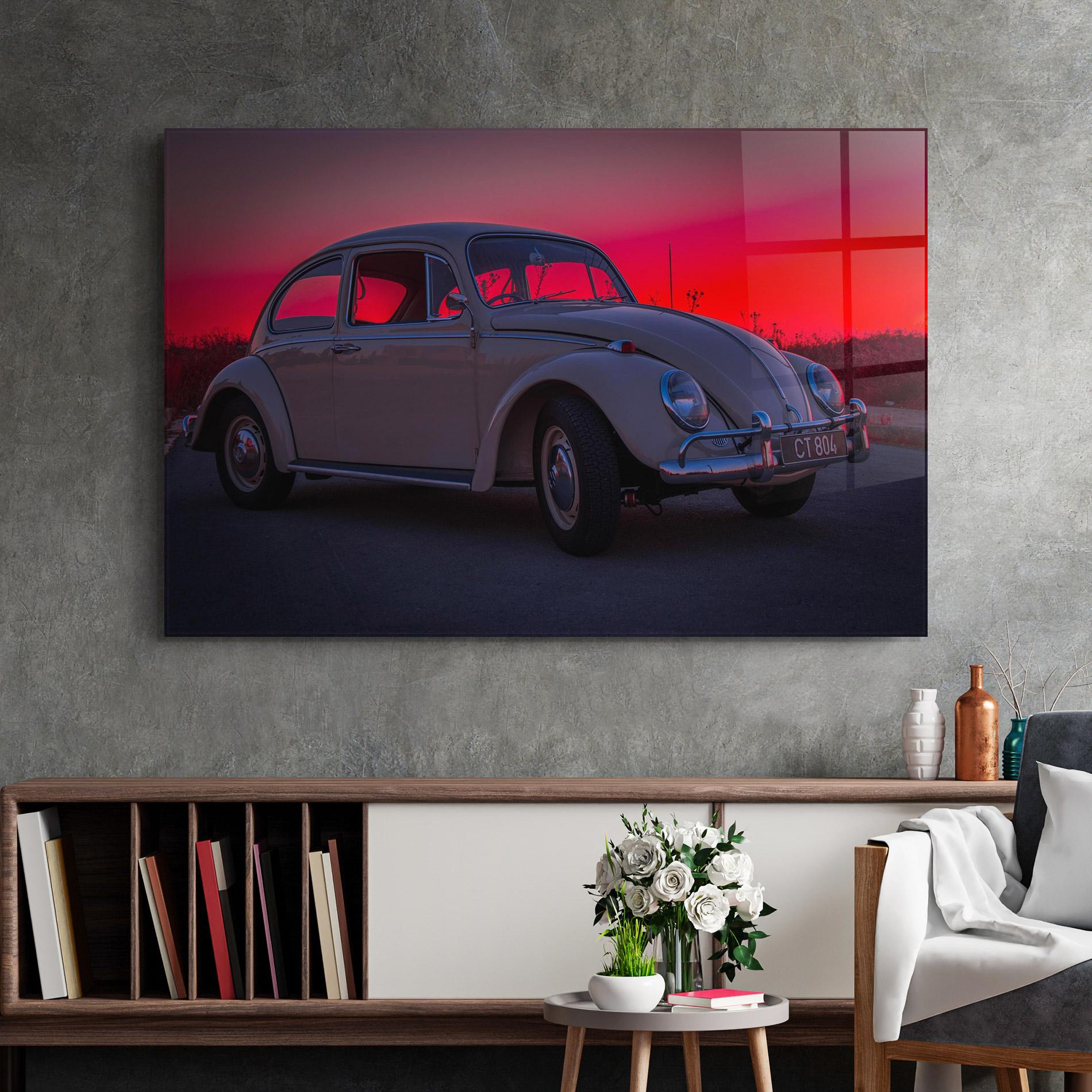 Стъклена картина Old Car Sunset mockup 2