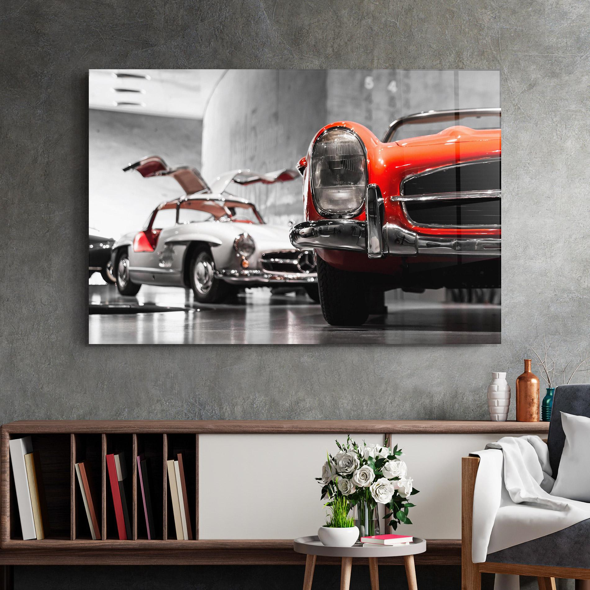 Стъклена картина Vintage Red White mockup 2