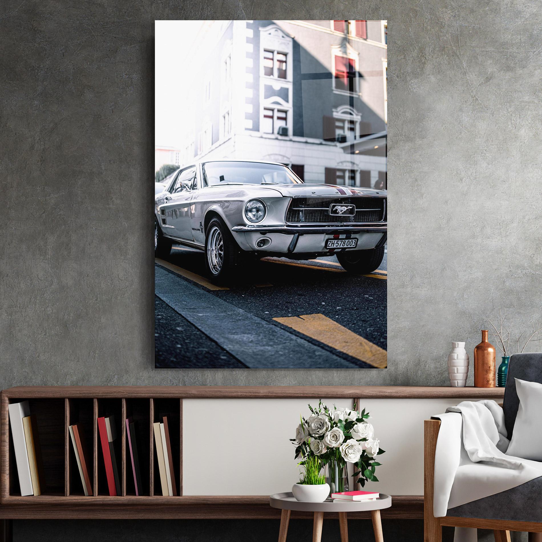 Стъклена картина Vintage White Car mockup 2