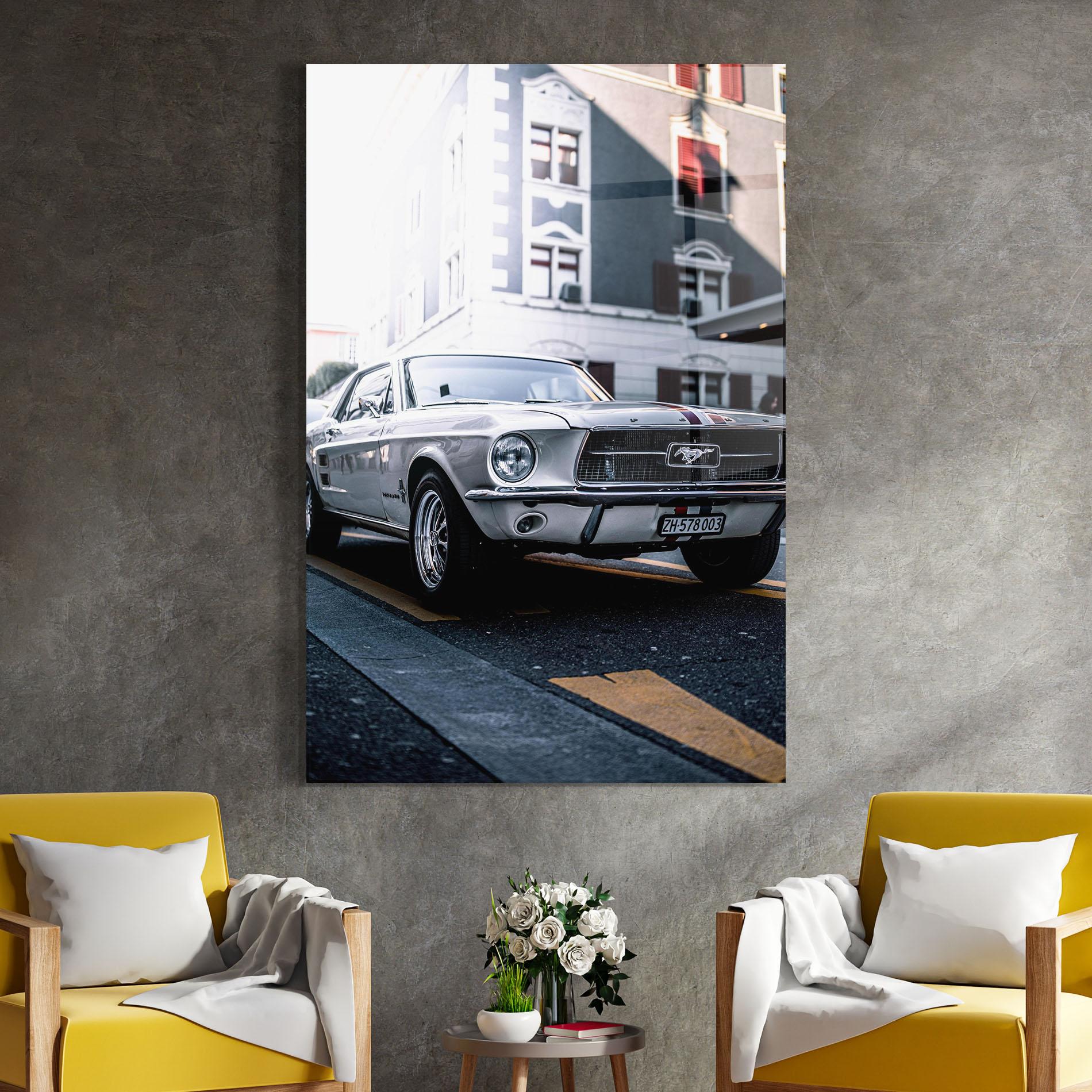 Стъклена картина Vintage White Car mockup 4