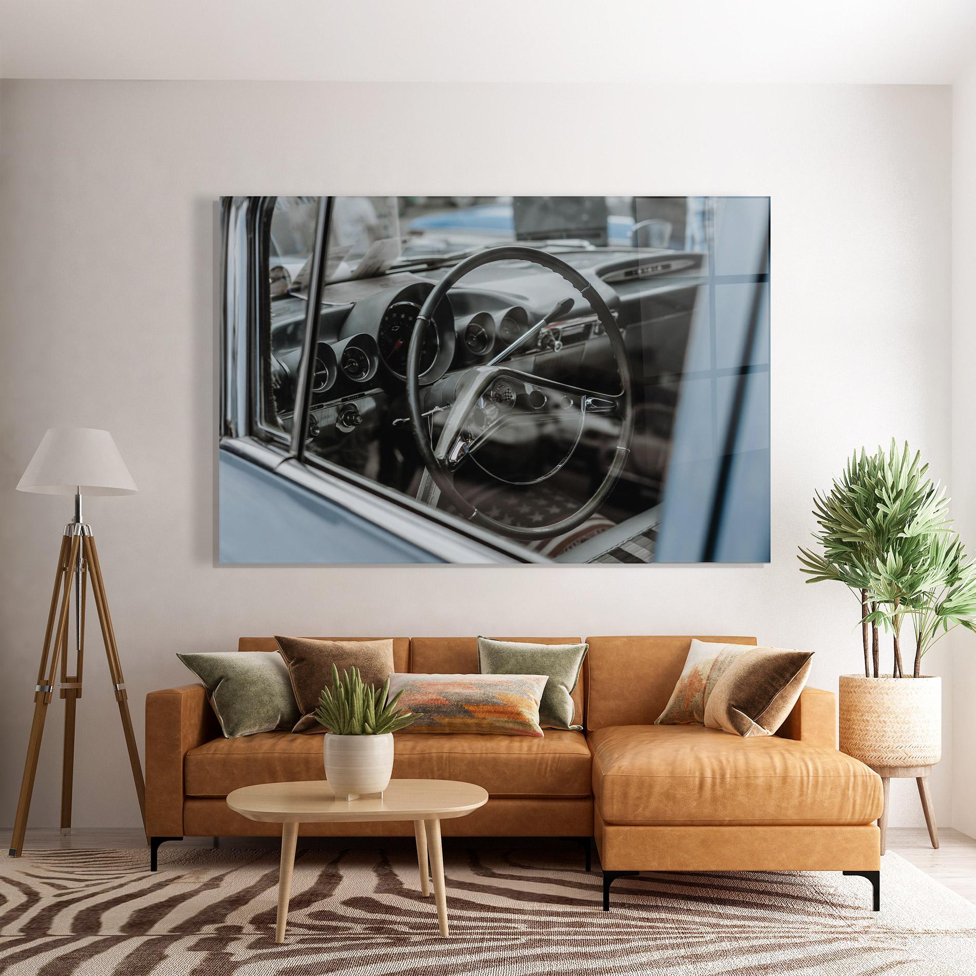 Стъклена картина Black Steering Wheel mockup 7