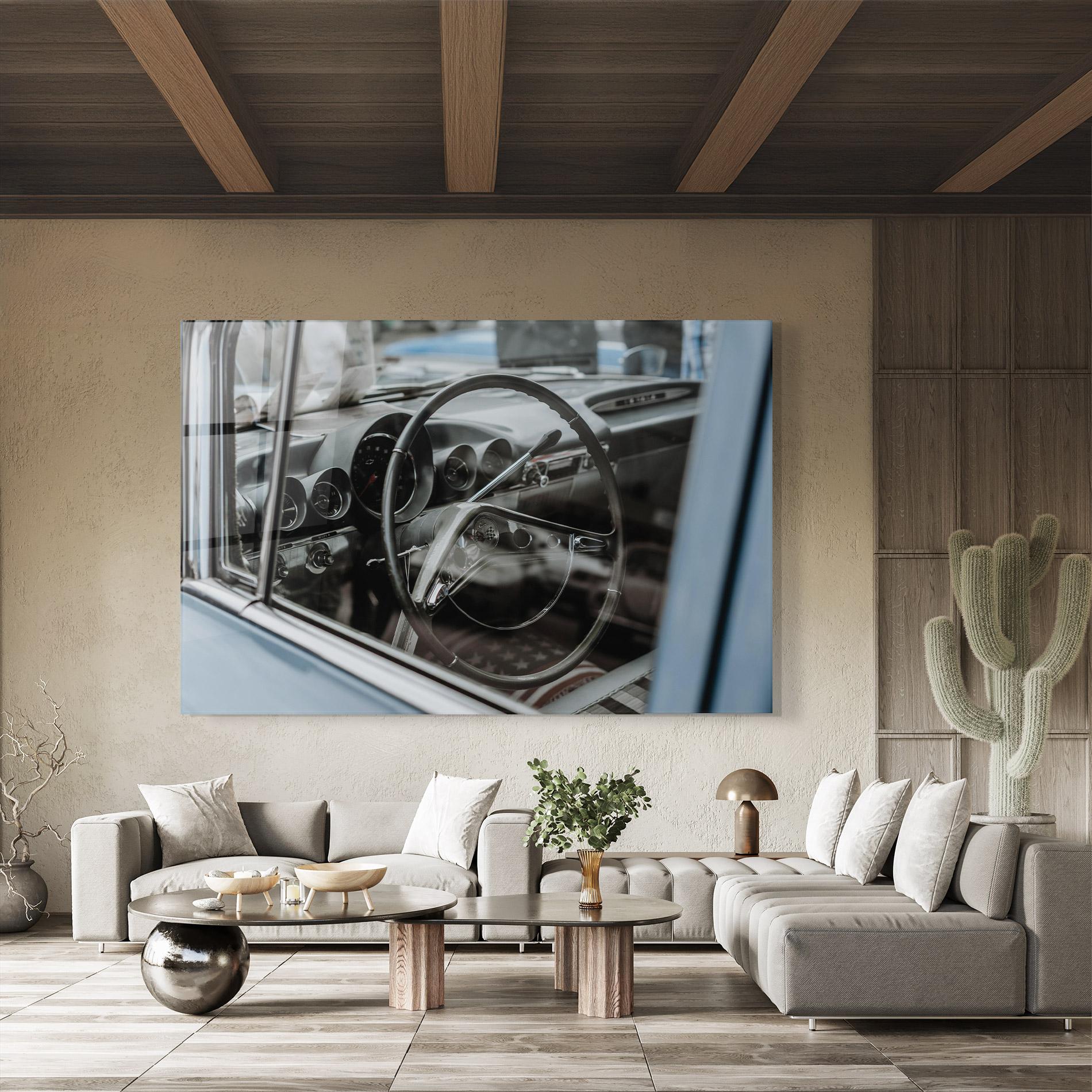 Стъклена картина Black Steering Wheel mockup 8