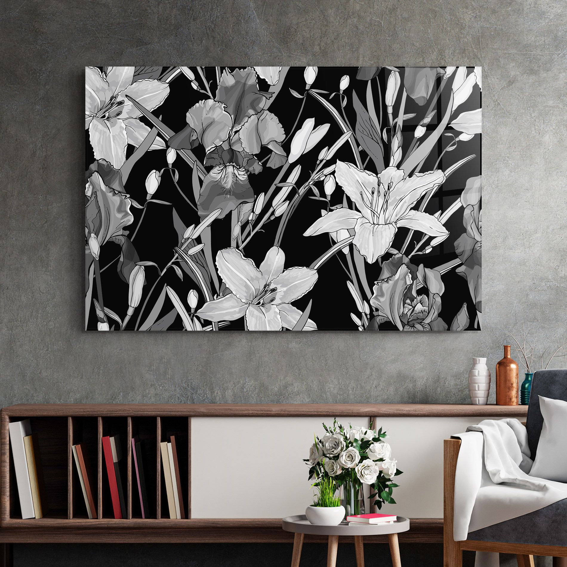 Grey Flowers Art mockup 2