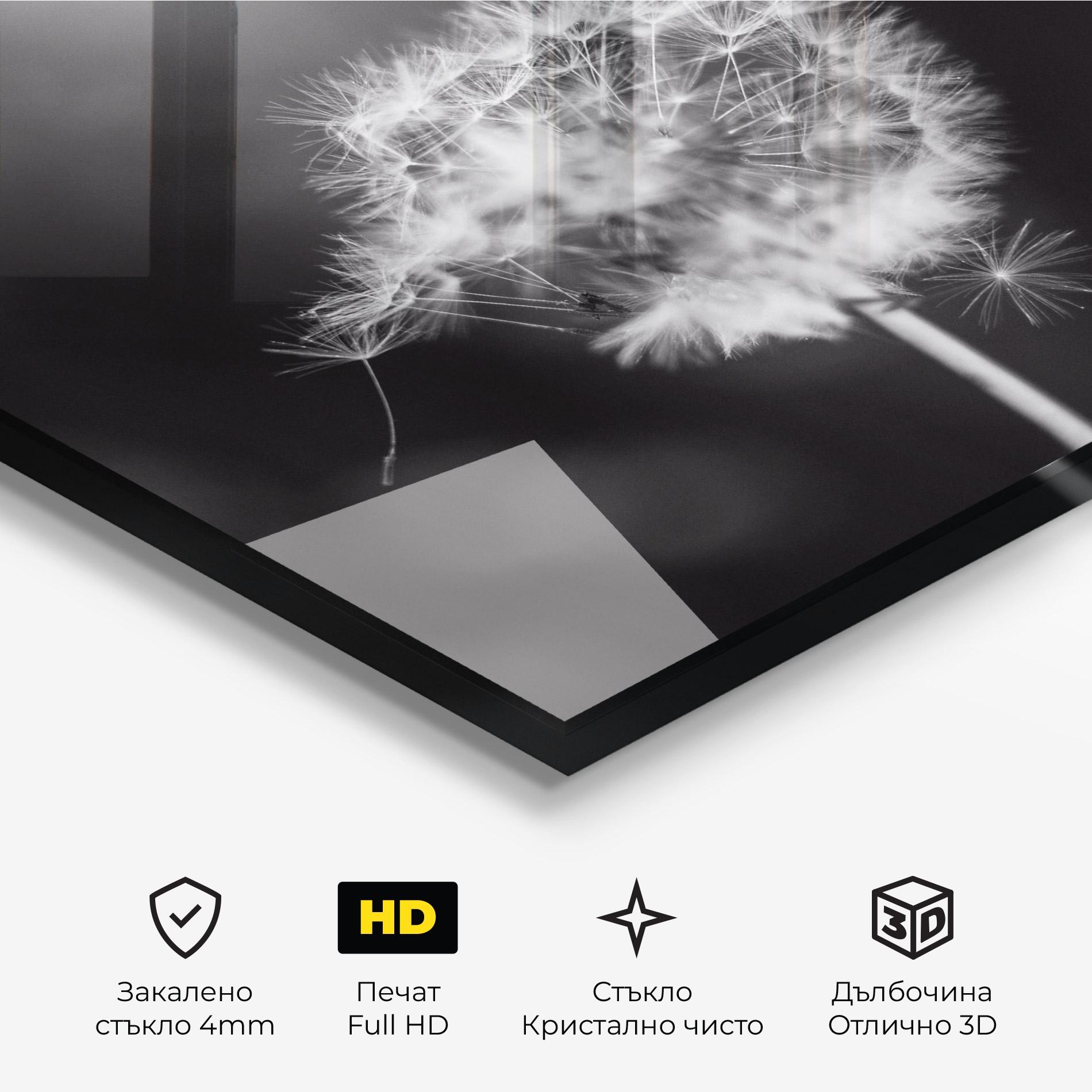 Стъклена картина Grey Dandelion mockup 3