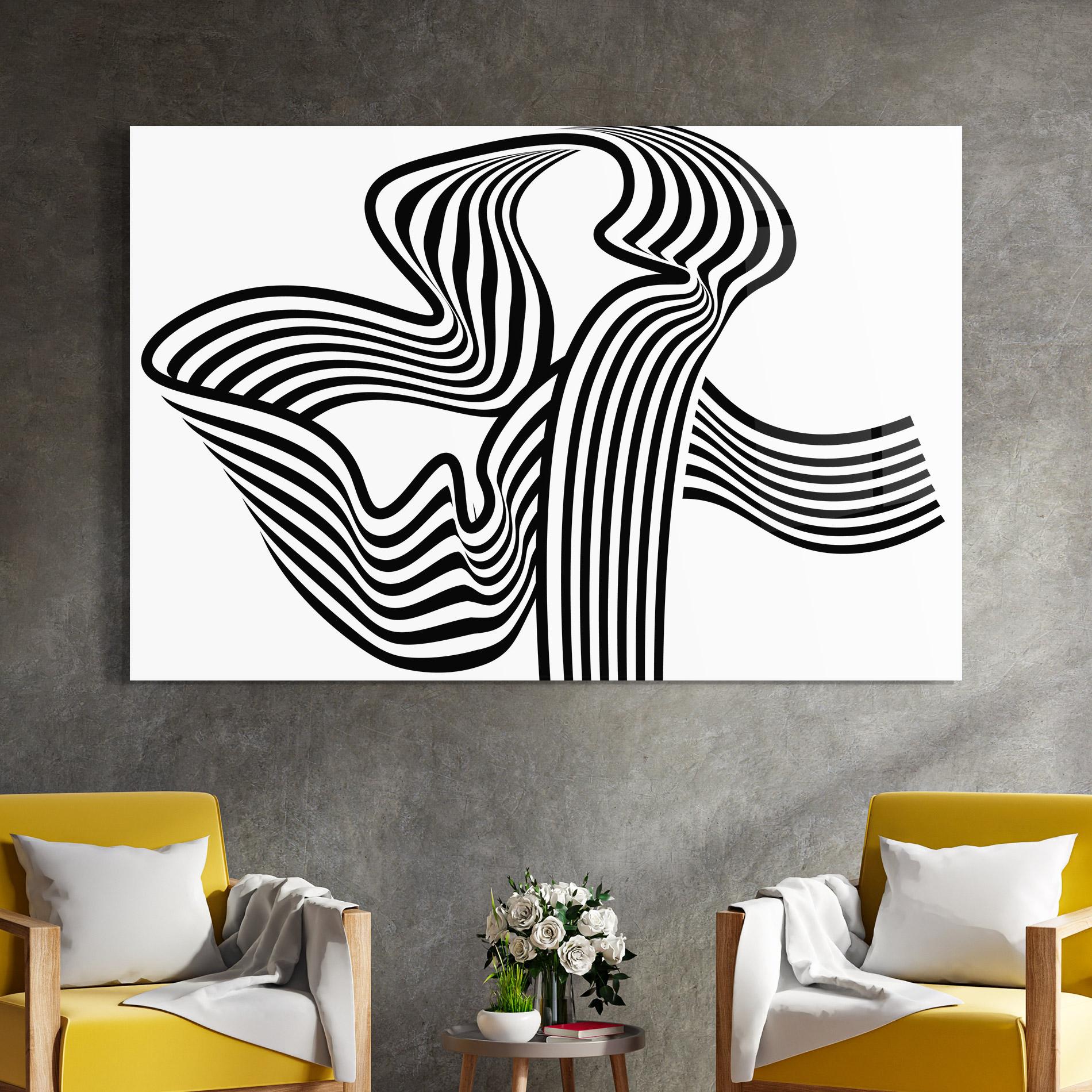 Стъклена картина Black White Wave mockup 4