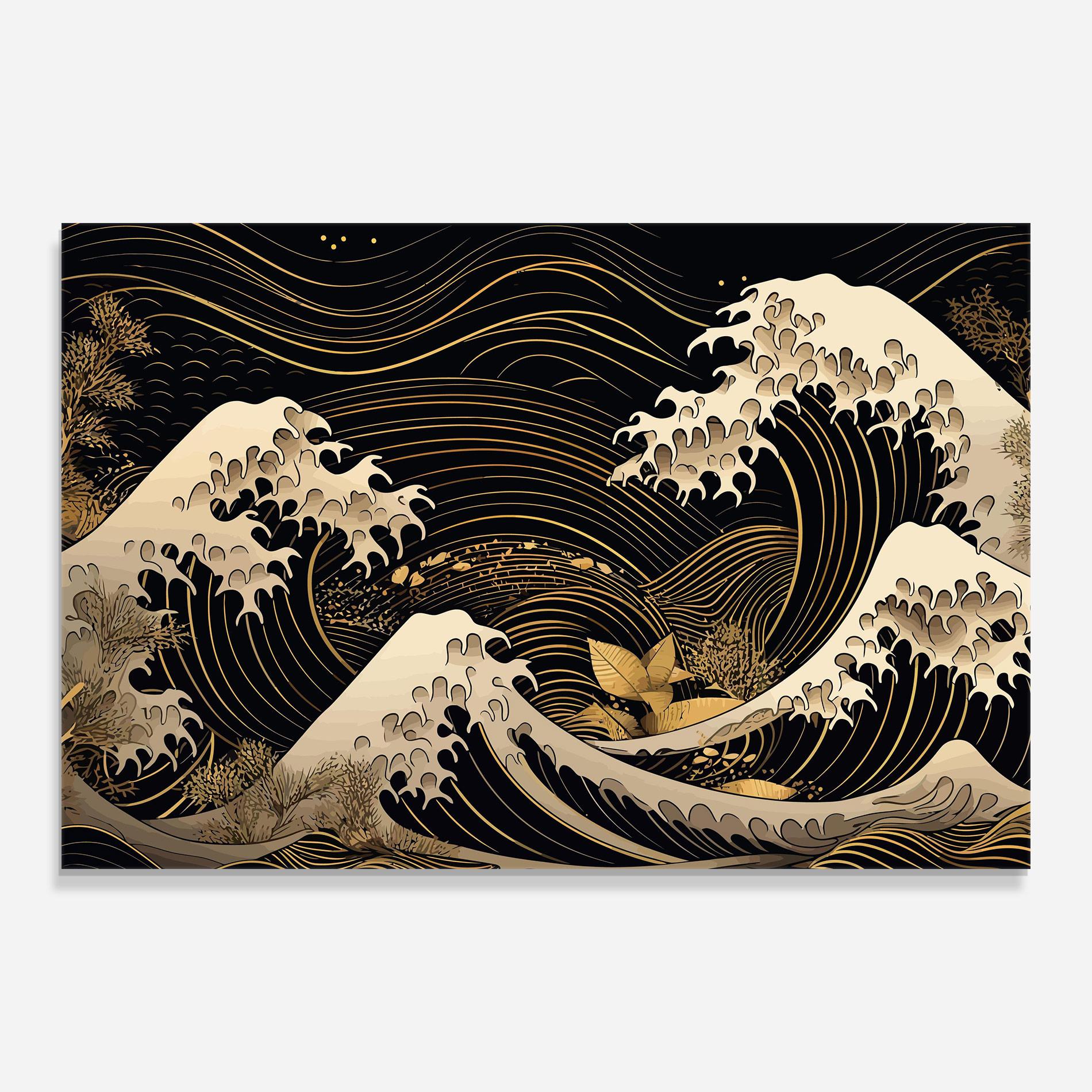 Стъклена картина Asiatic Gold Wave mockup 0