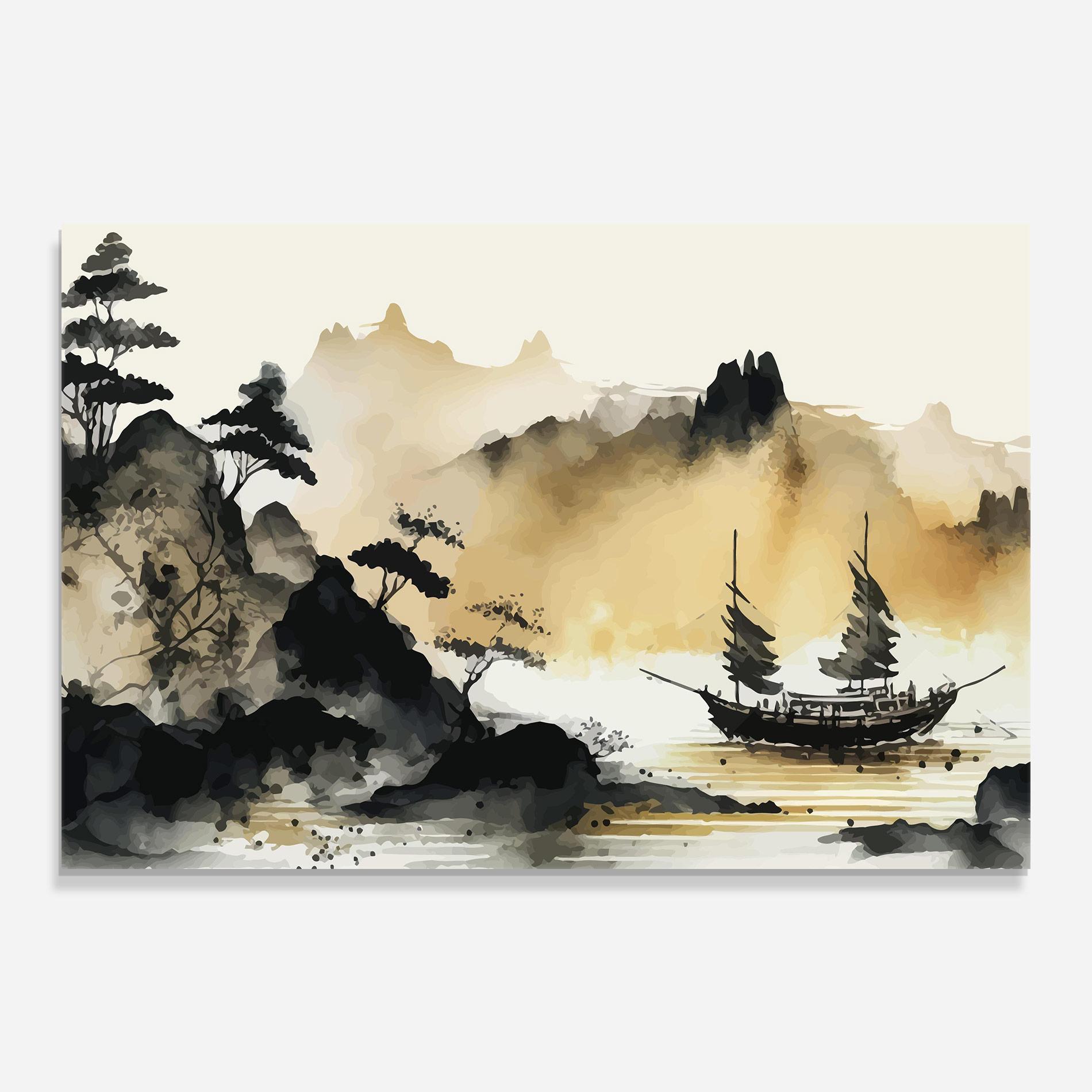 Стъклена картина Asiatic Grey Cream mockup 0