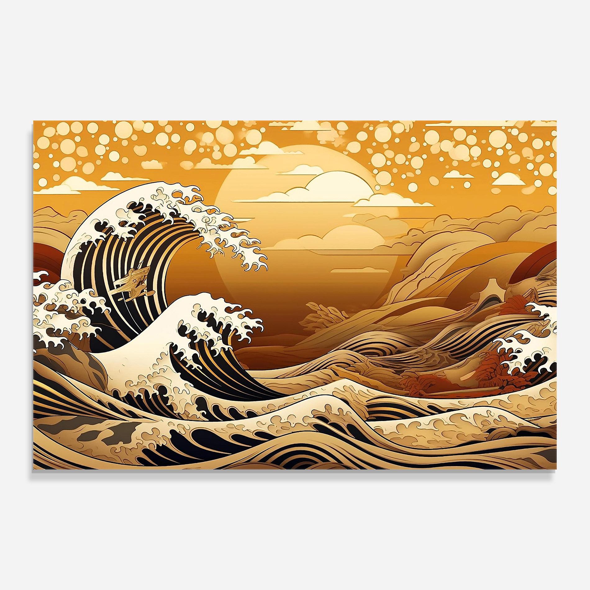 Стъклена картина Black Yellow Waves mockup 0