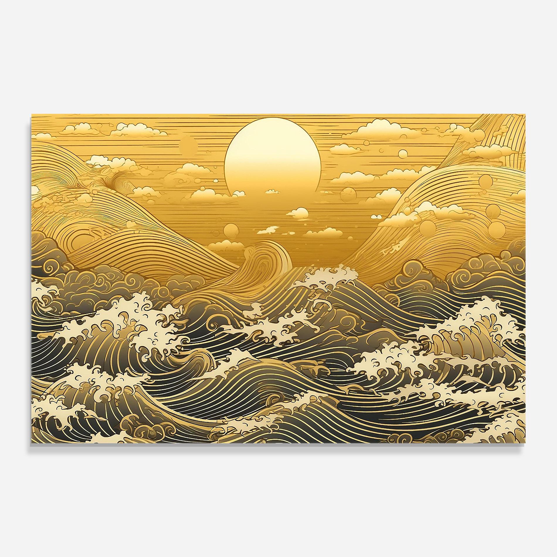 Стъклена картина Blue Gold Waves mockup 0